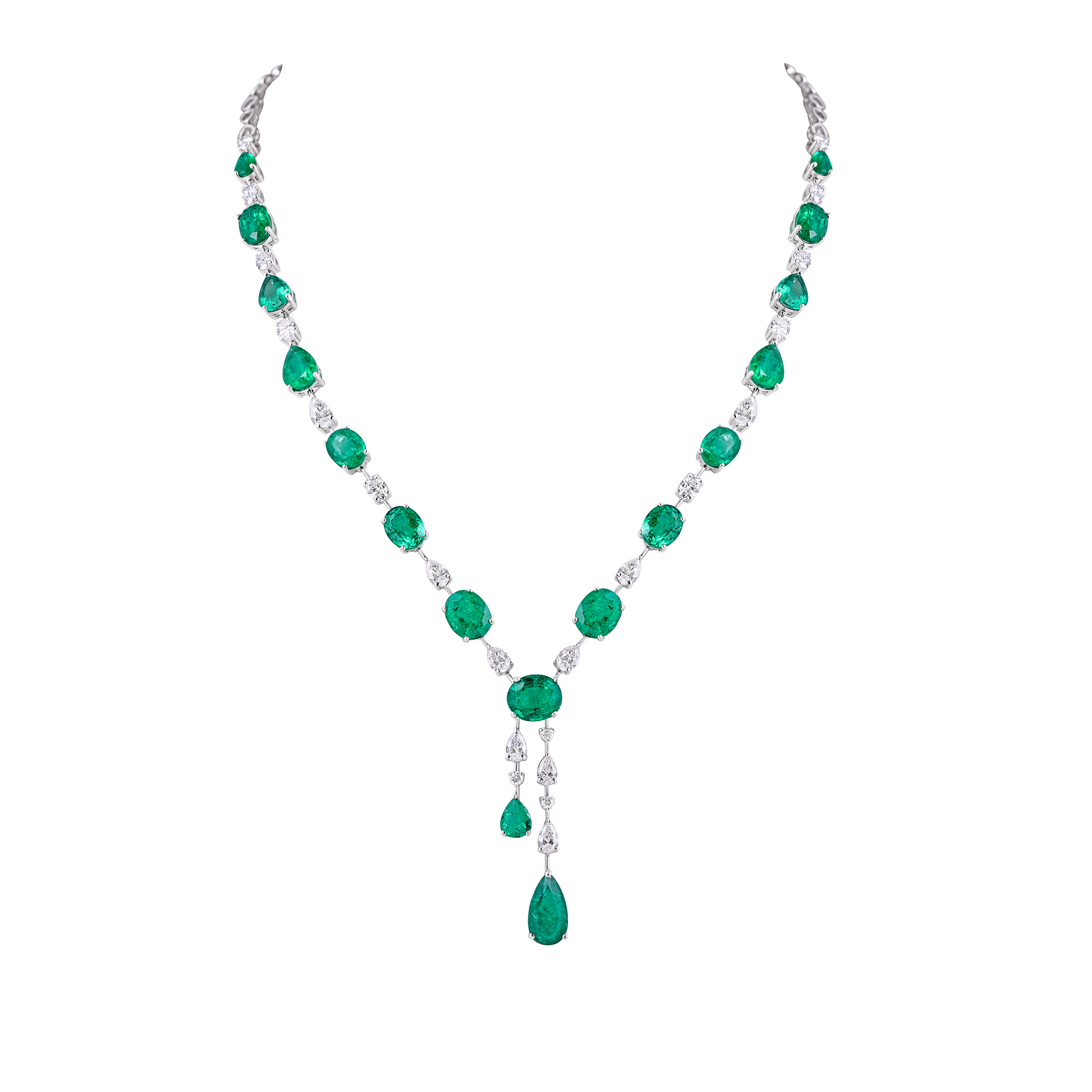 Mohar x Gemfields Emerald & Diamond Halo Drop Necklace