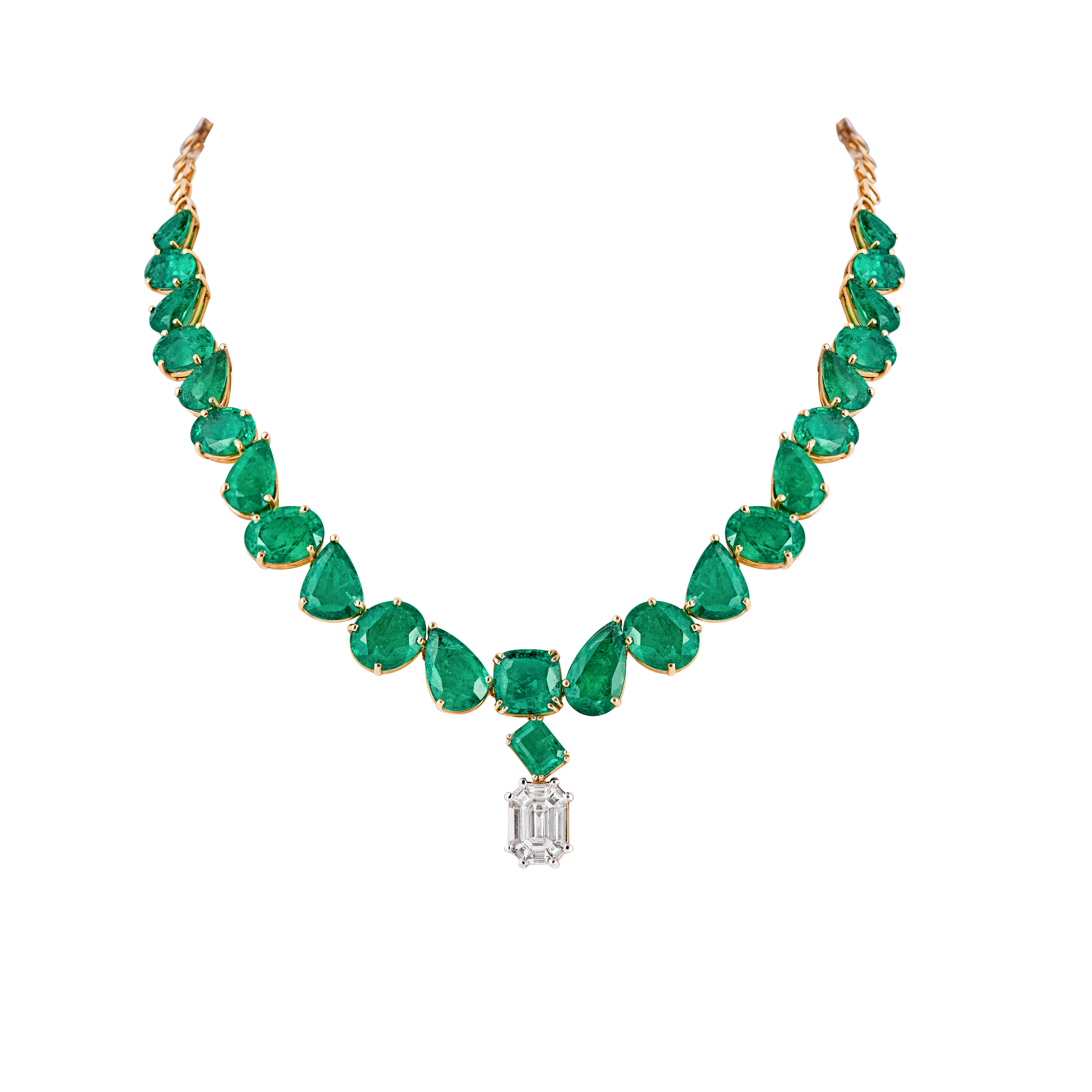 Mohar x Gemfields Irregular Emeralds & Diamond Drop Necklace
