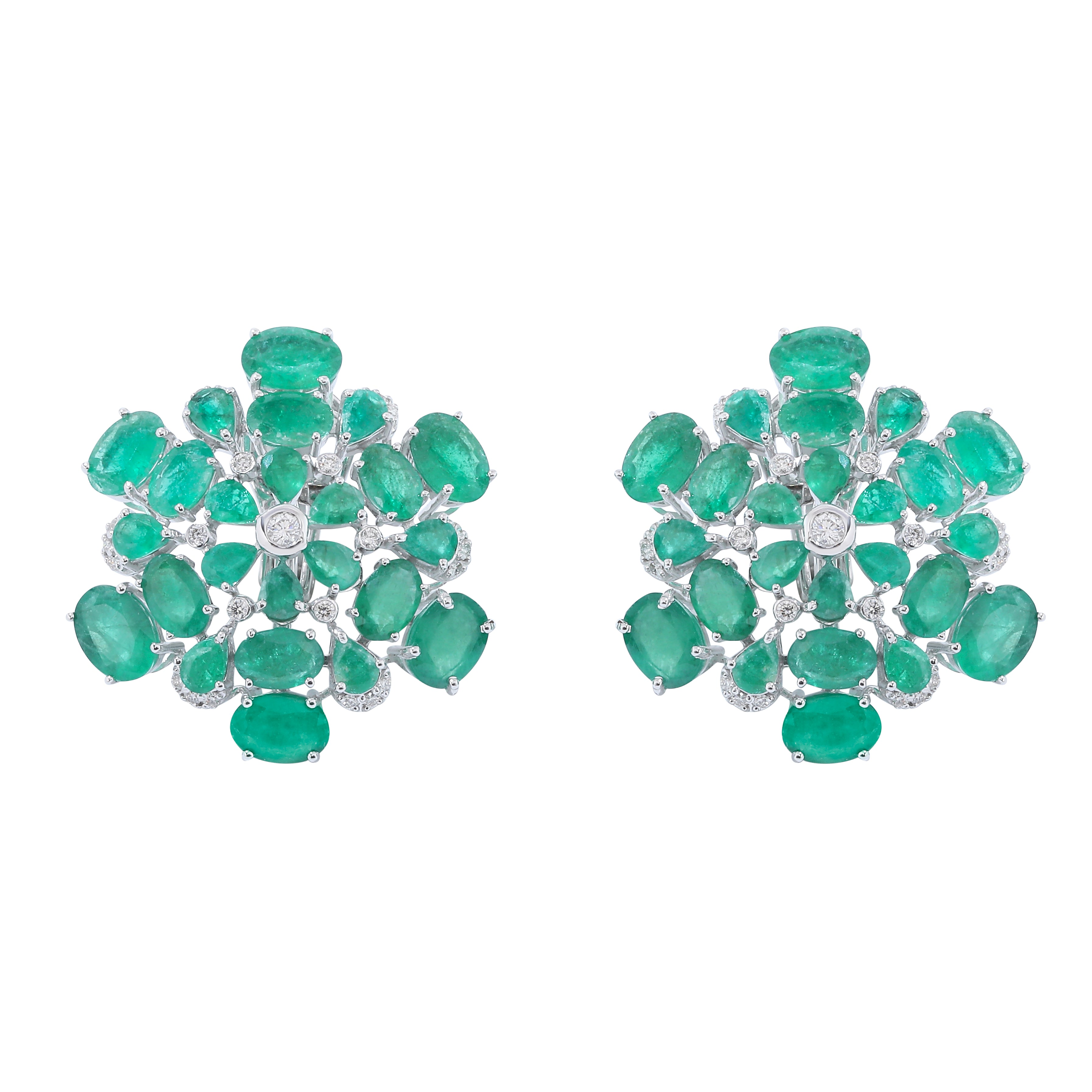 Emerald Sterling Marquise Flower Stud Earrings