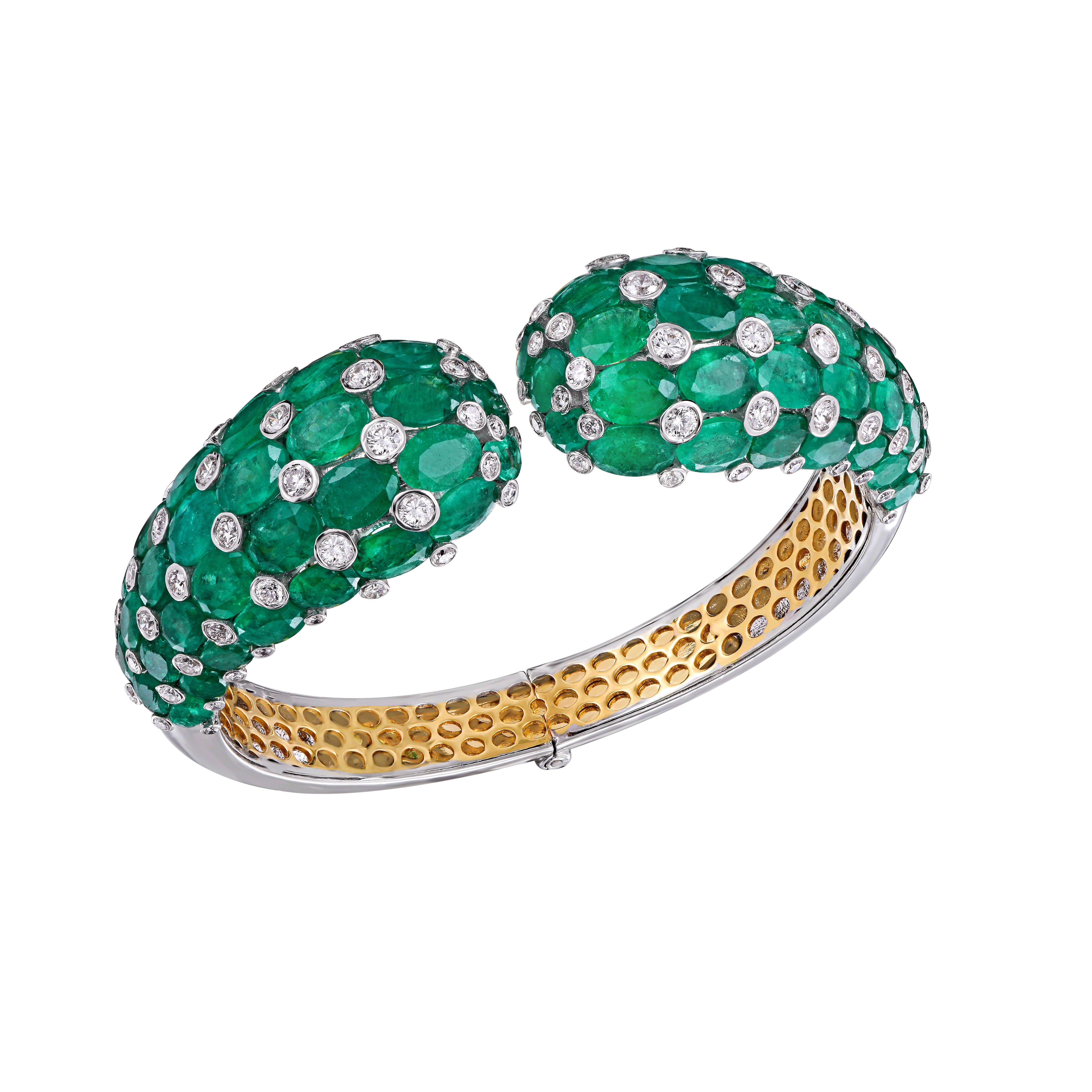 Mohar x Gemfields Emerald & Encrusted Diamonds Bangle Cuff Bracelet