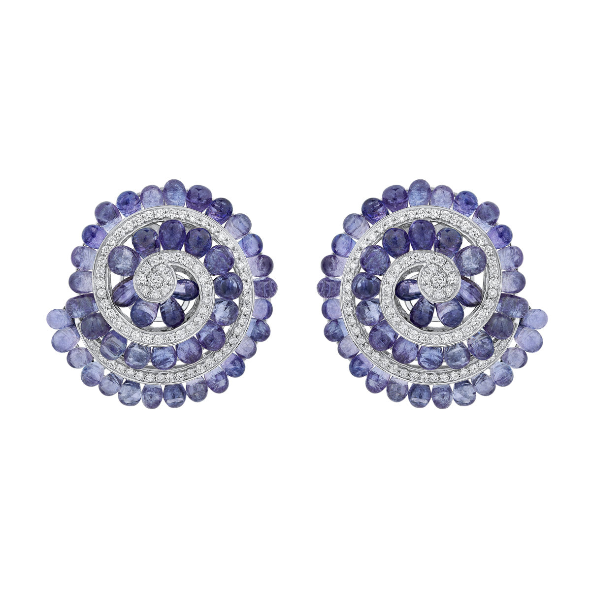 Tanzanite Drop Round Diamond C-Clip Earrings