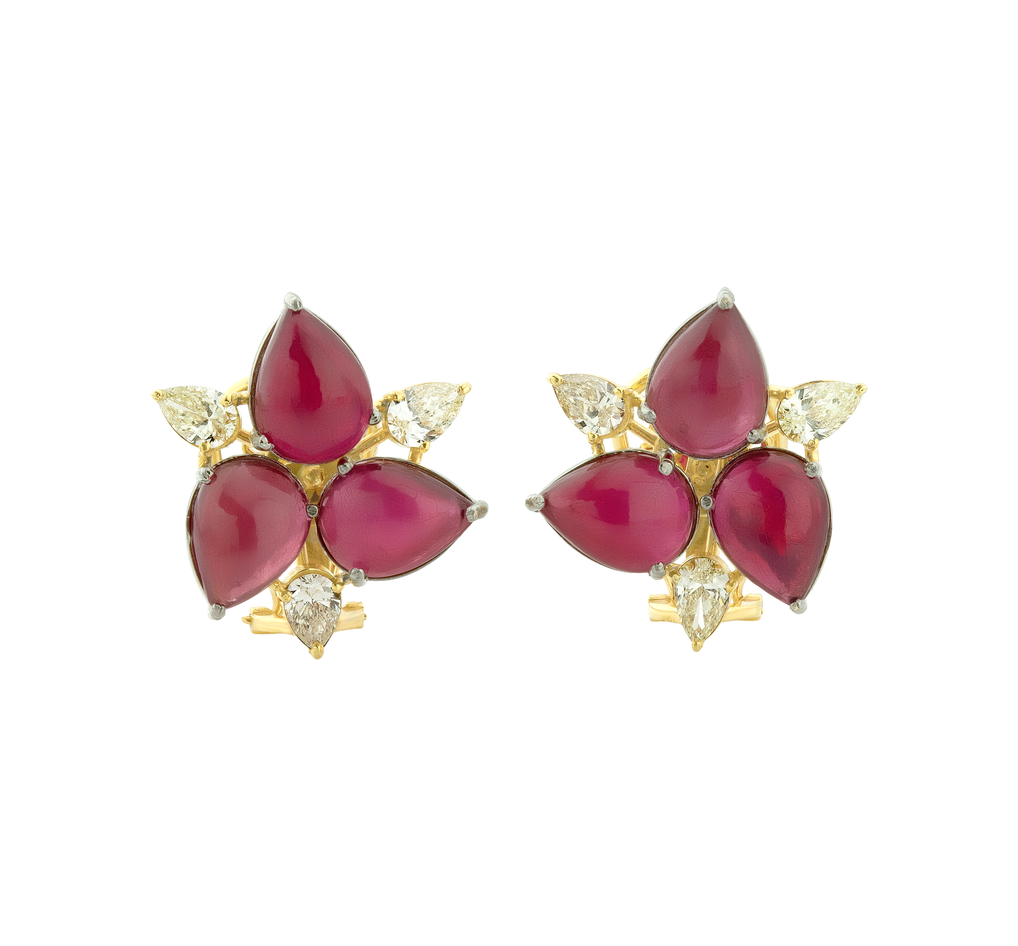 Pear Ruby & Yellow Pear Studs Earrings