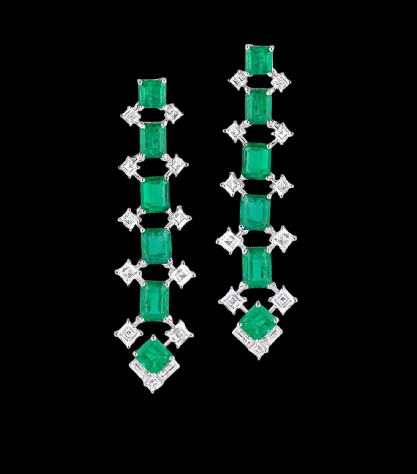 Mohar x Gemfields Emerald & Diamonds Line Drop Earrings
