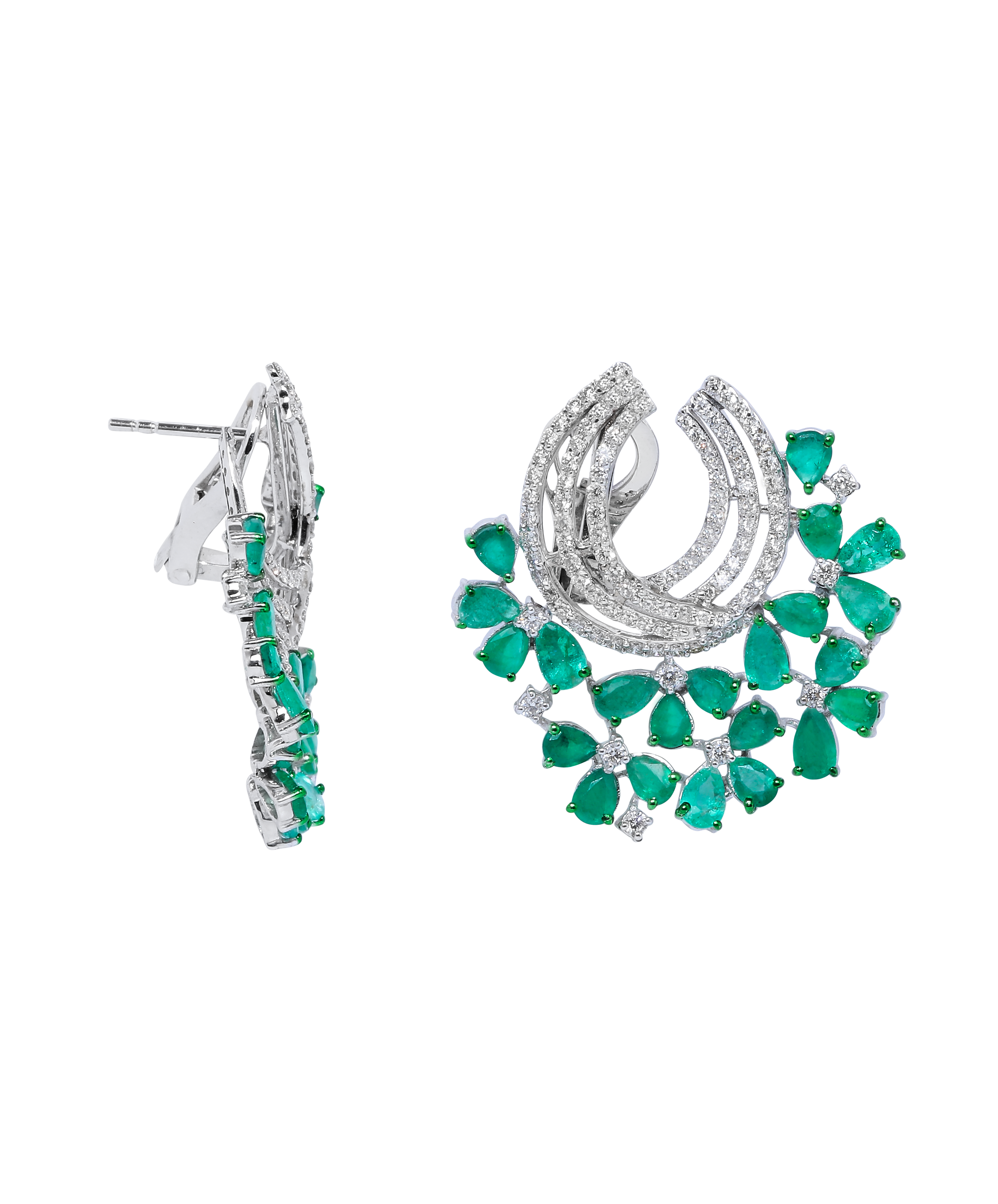Emerald Pear Diamond Earrings