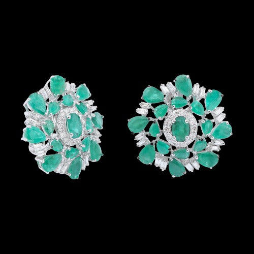 Emerald Pear Floral Oval Earrings