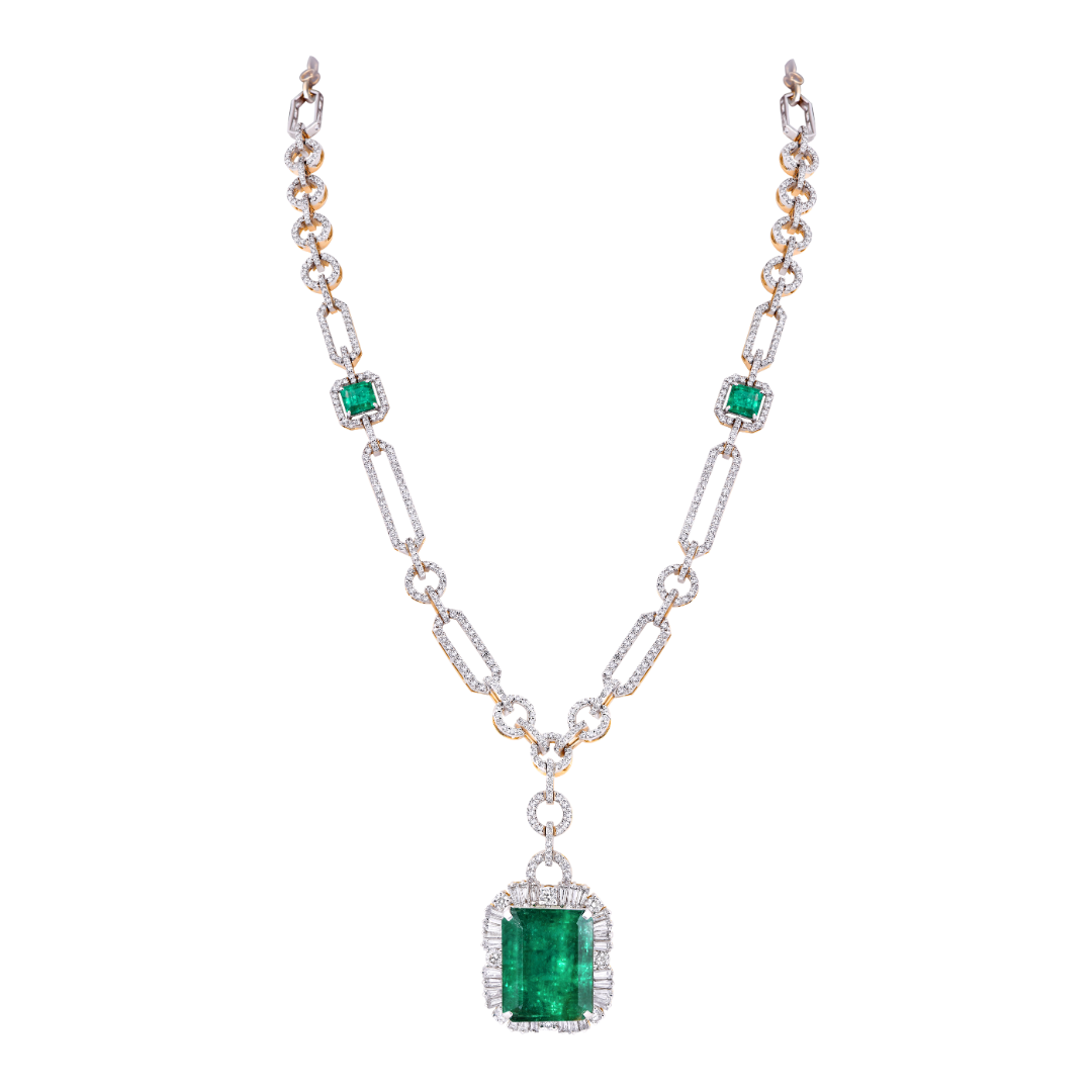 Mohar Diamond Necklace with Regal Emerald Center