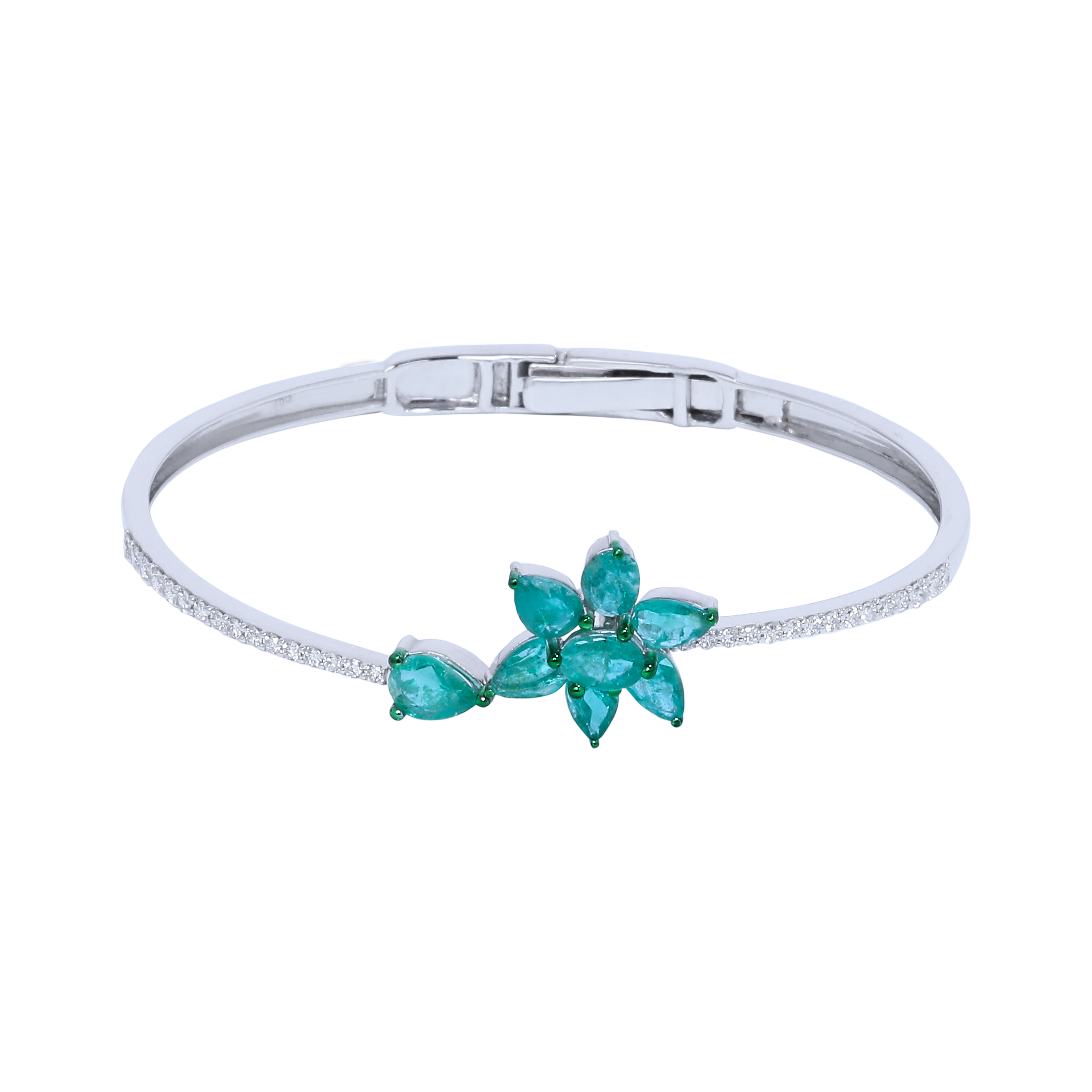 Emerald Silver Studded Leaf Bracelet