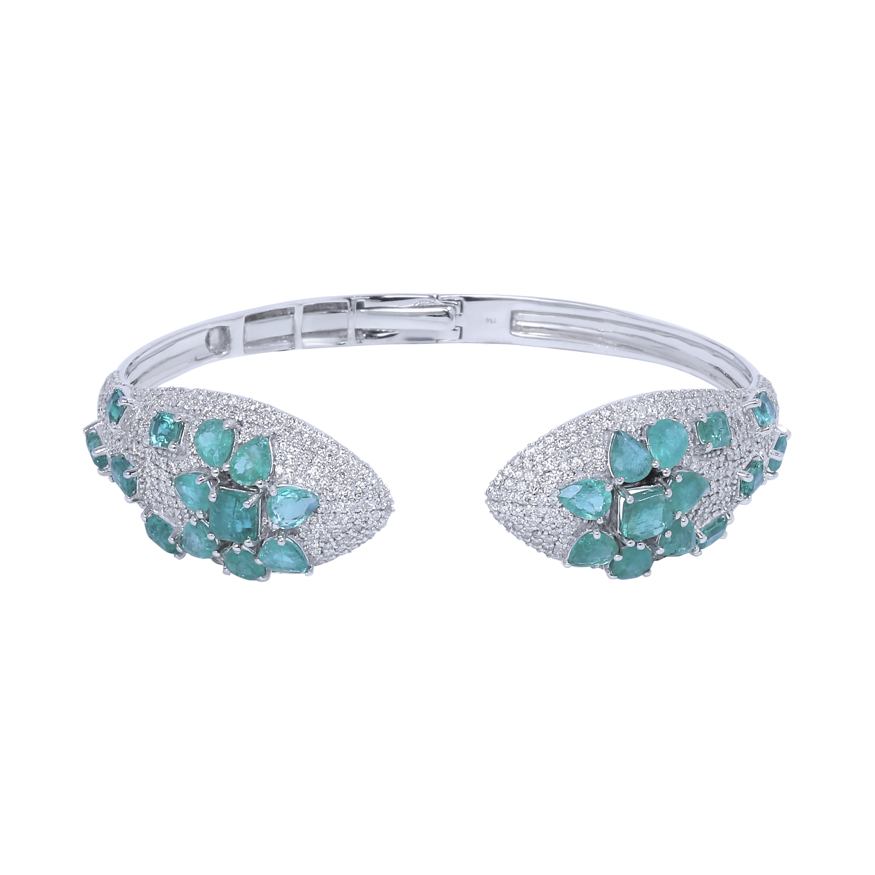 Emerald Pear Natural Cuff Diamond Bracelet