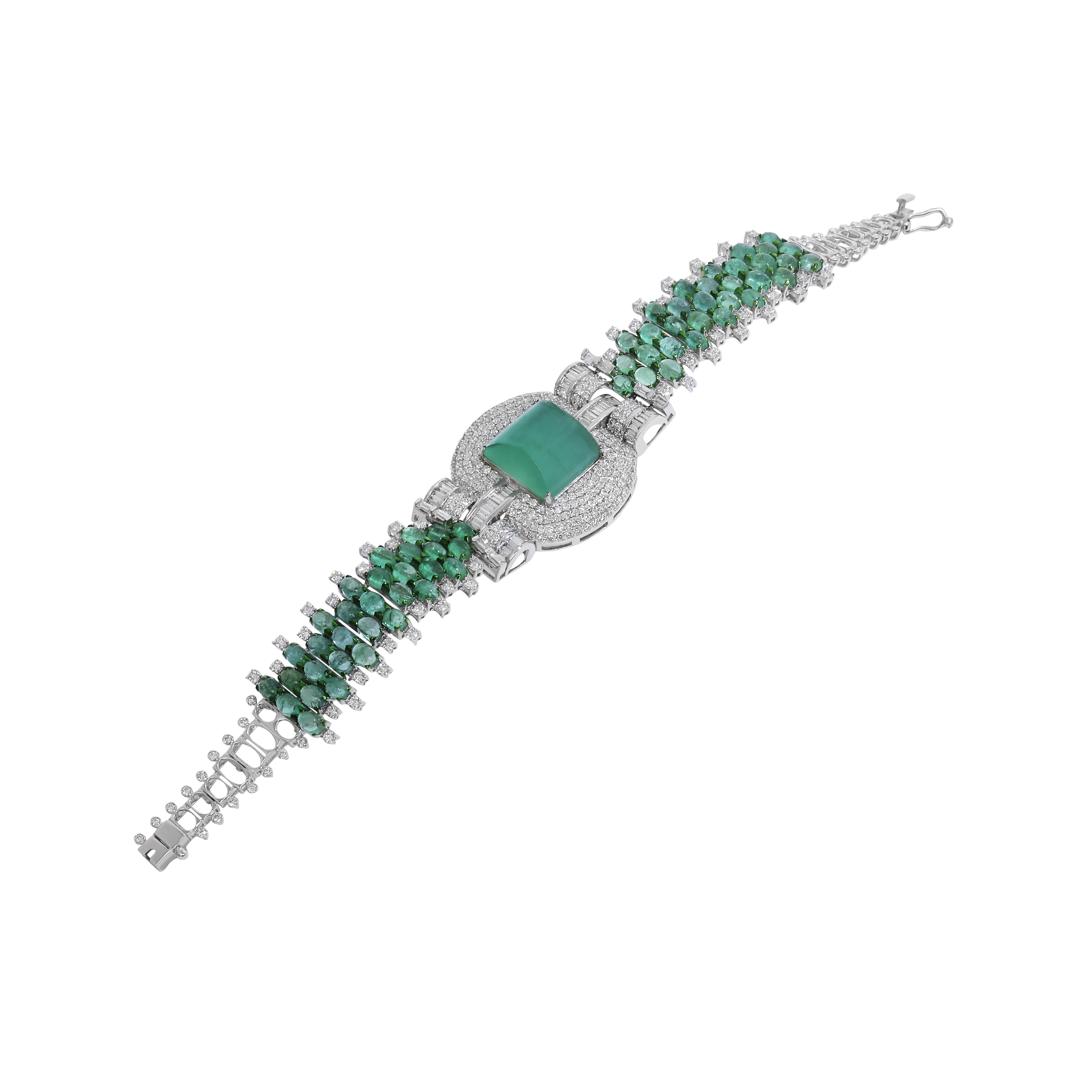 Emerald Oval Cabs Baguette Bracelet