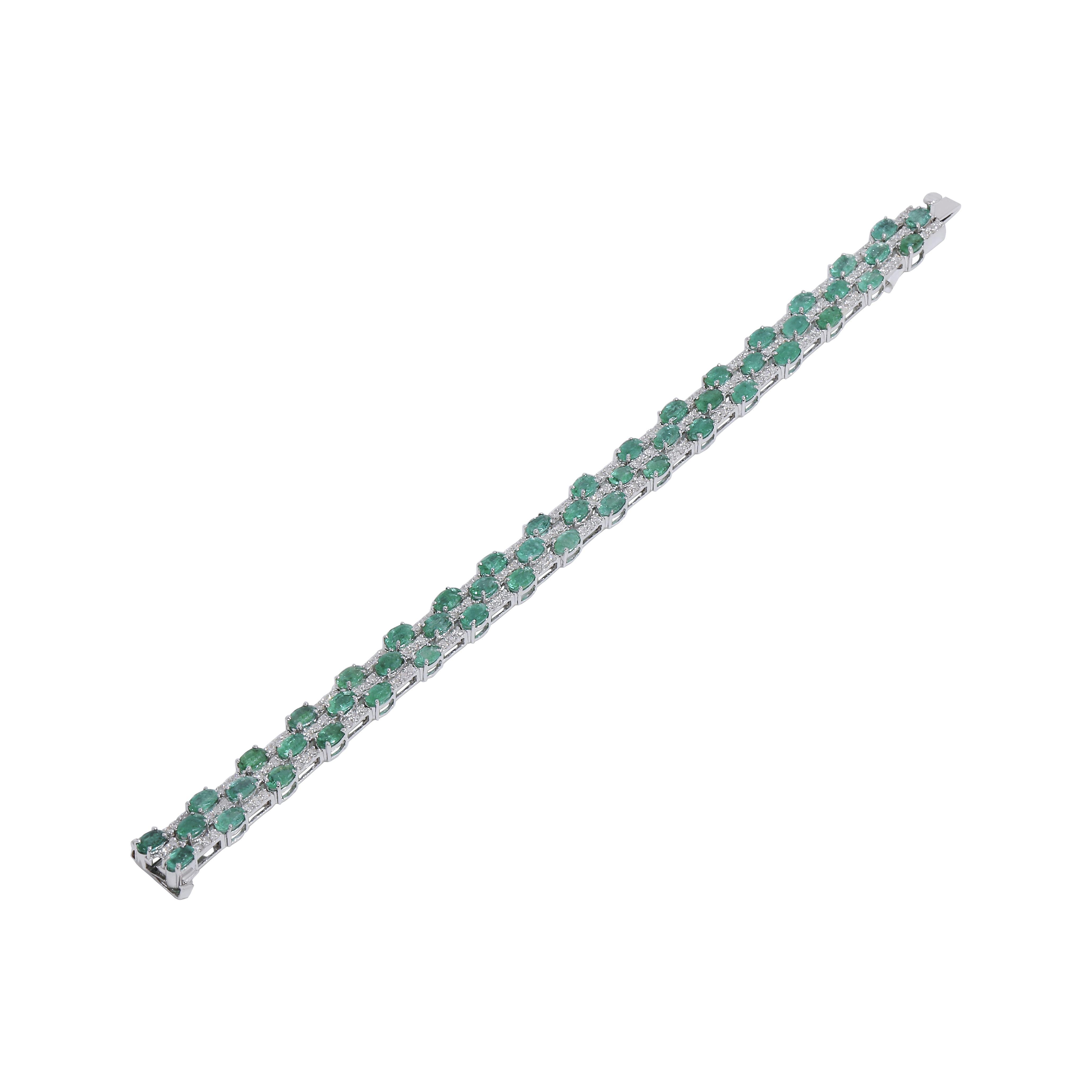 Emerald Oval And Diamond Round Bracelet