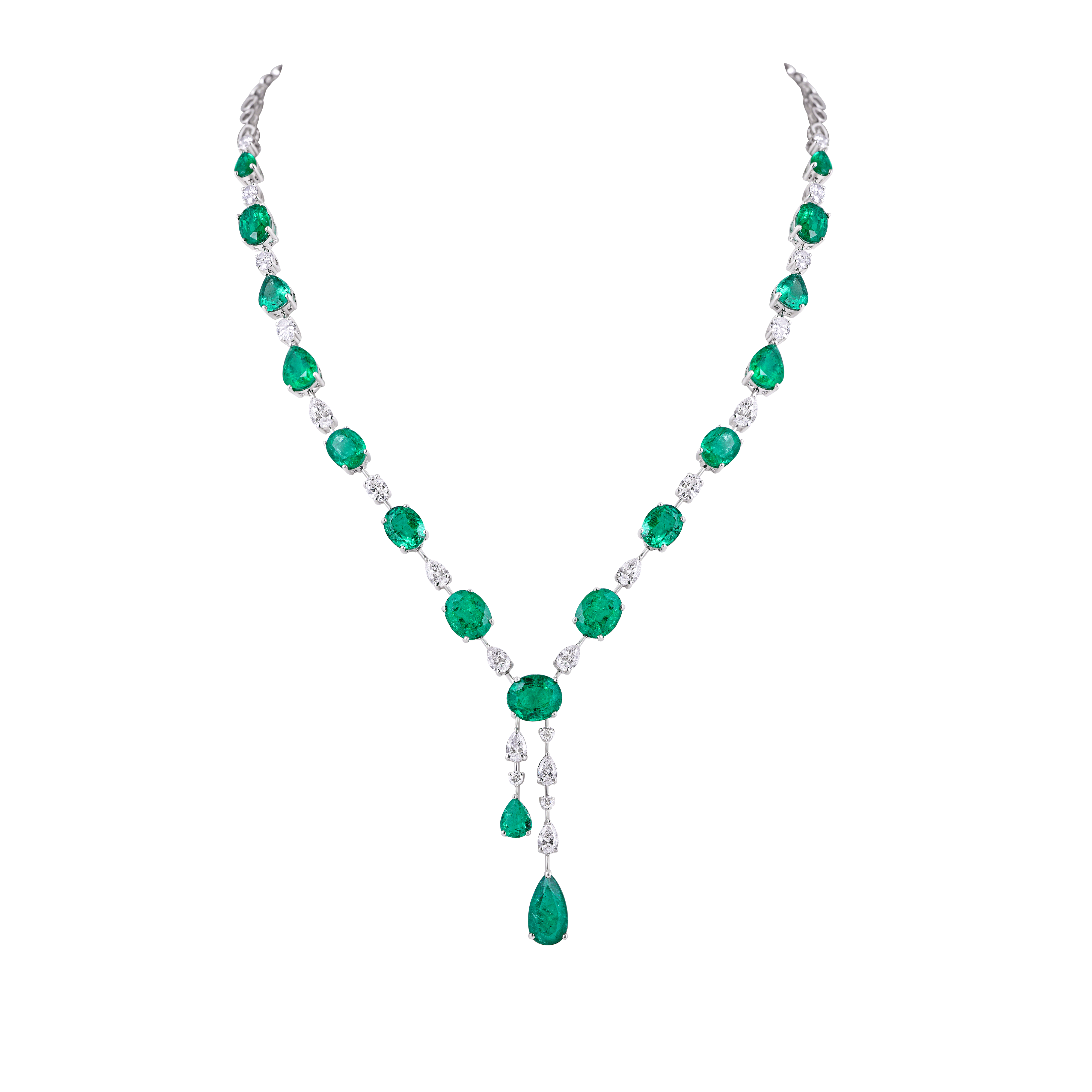 Mohar Emerald & Diamond Halo Drop Necklace