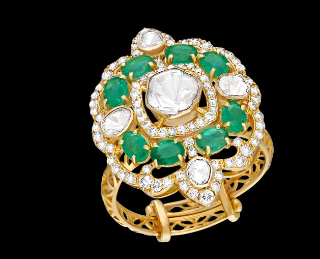 Mohar Emerald Polki Ring