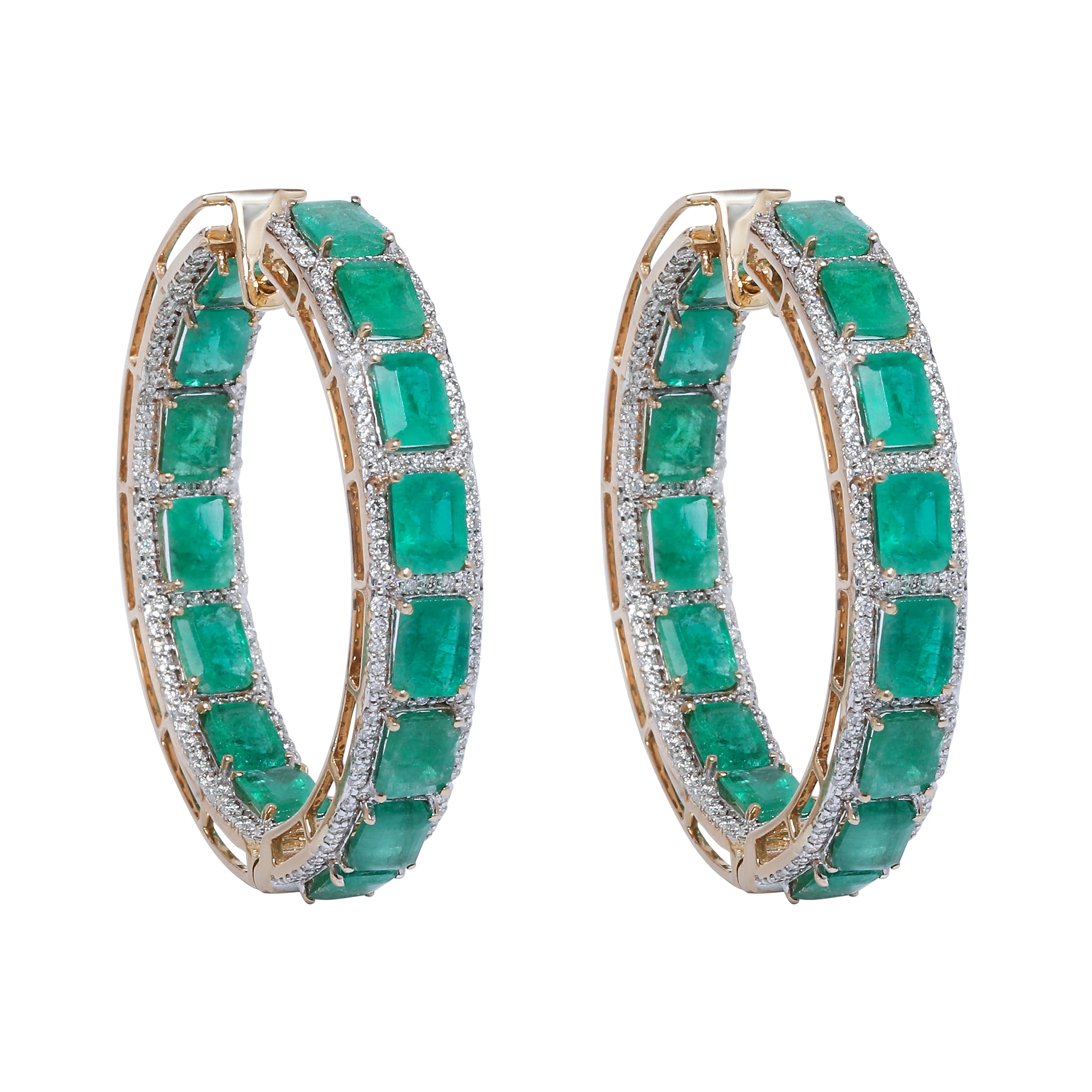 Emerald Round Diamond Hoop Earrings