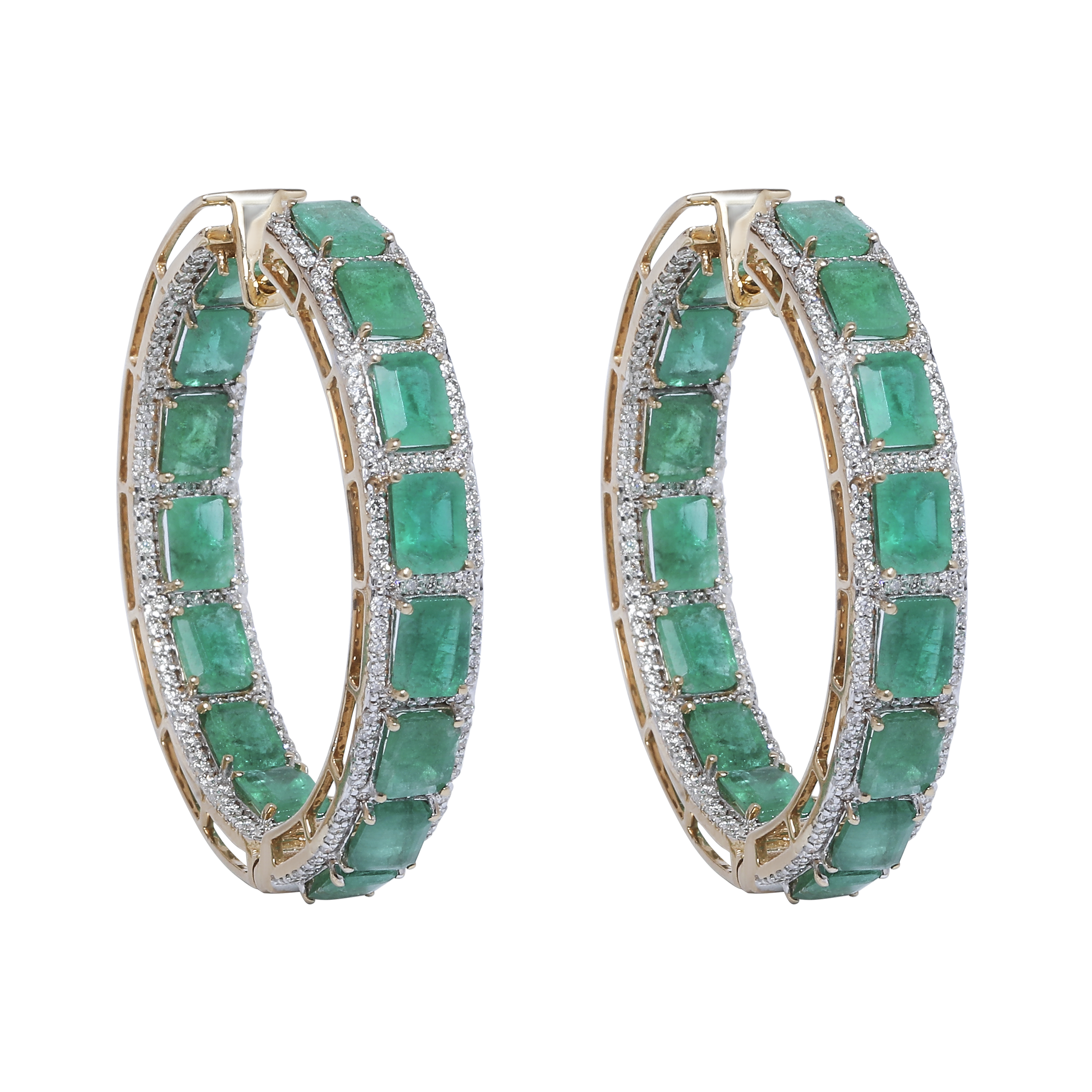 Emerald Round Diamond Hoop Earrings