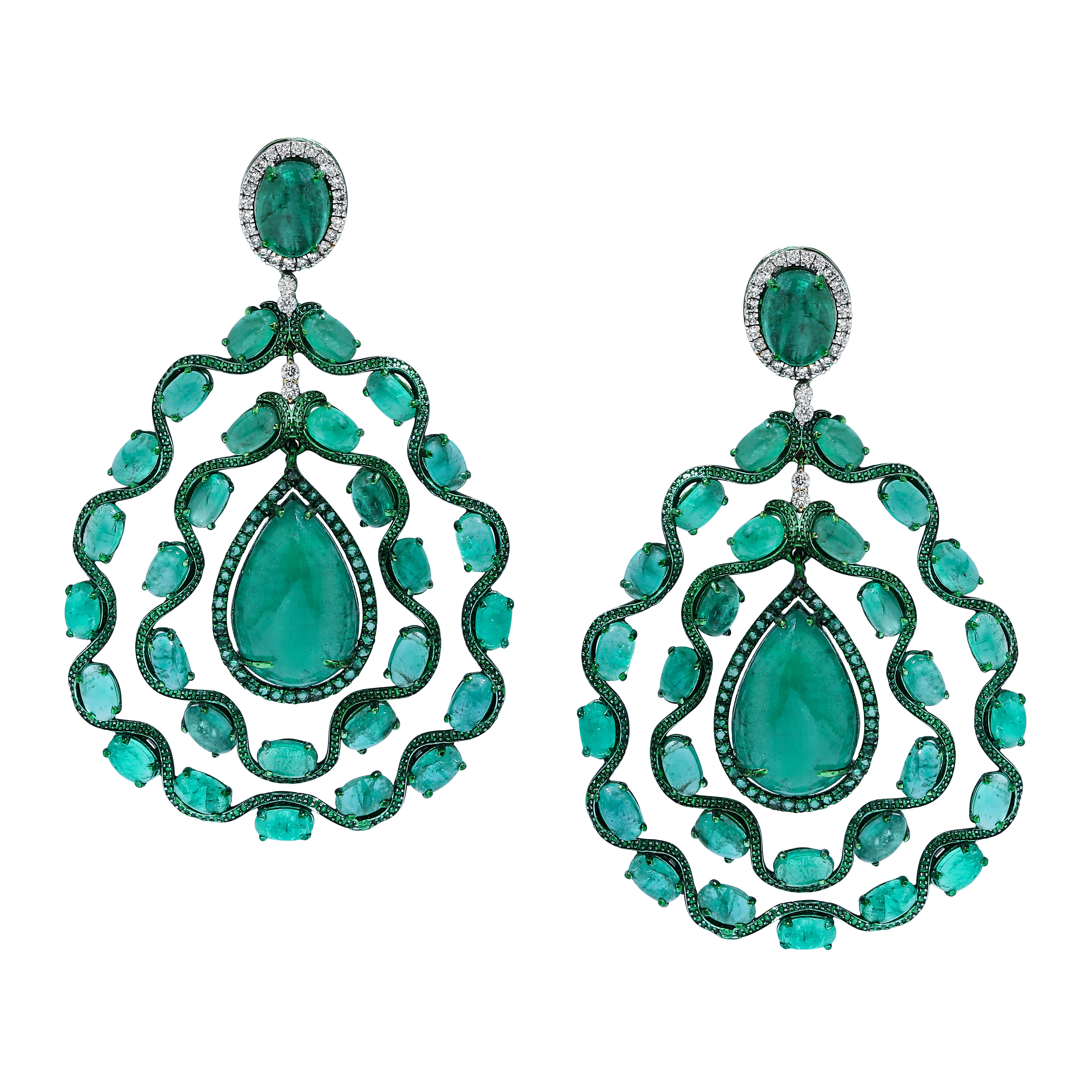 Emerald Pear Diamond Earrings