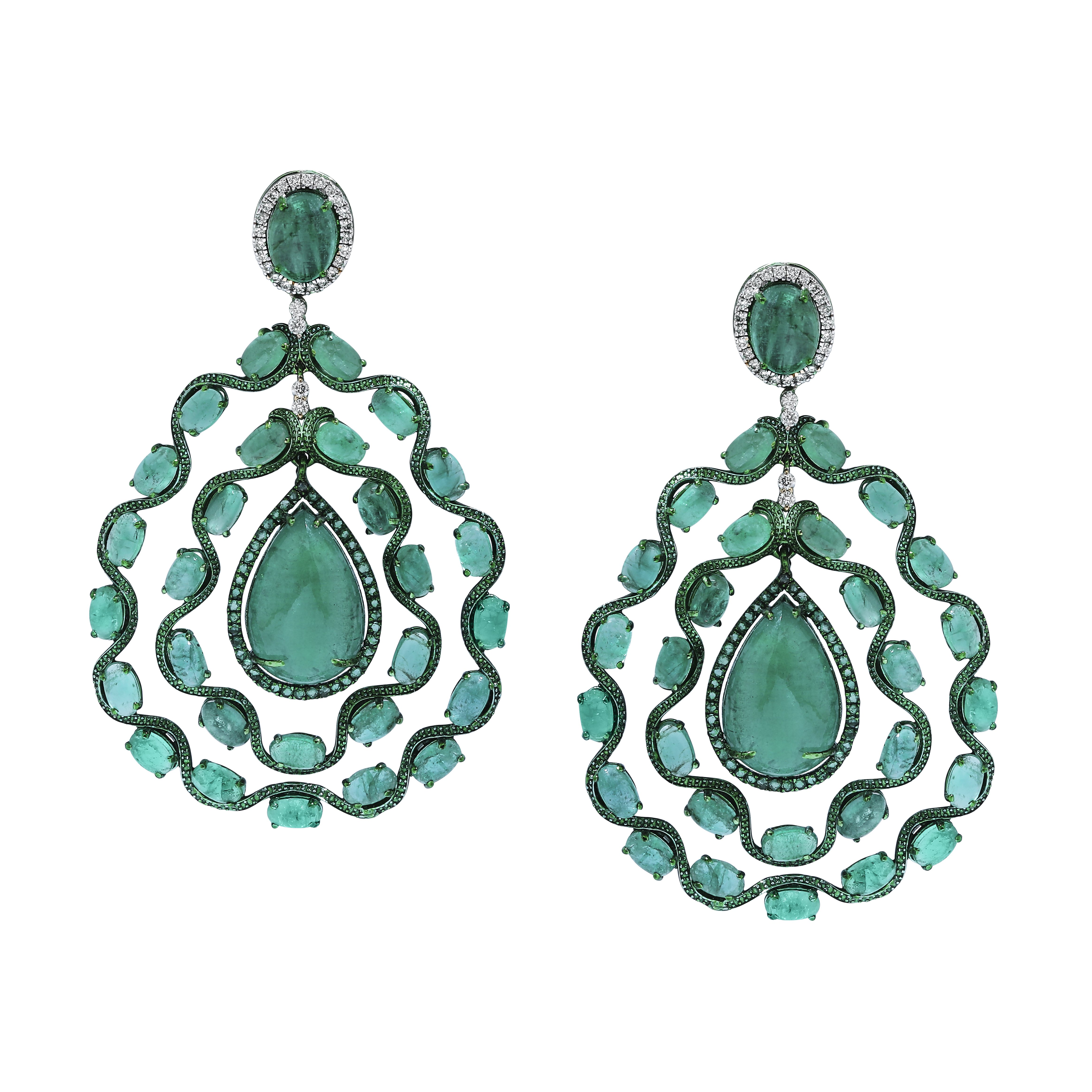 Emerald Pear Diamond Earrings