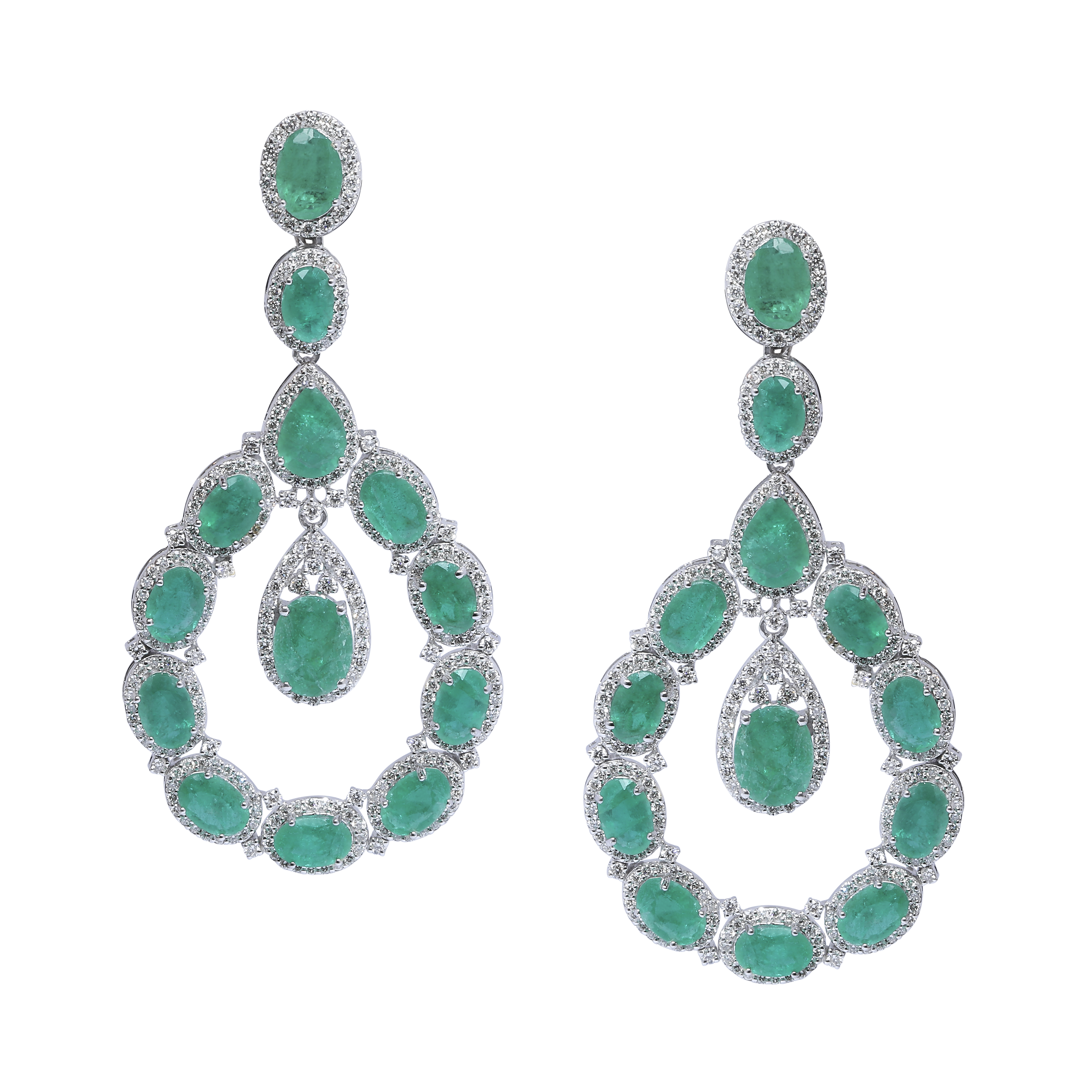 Emerald Diamond Long Pear Earrings