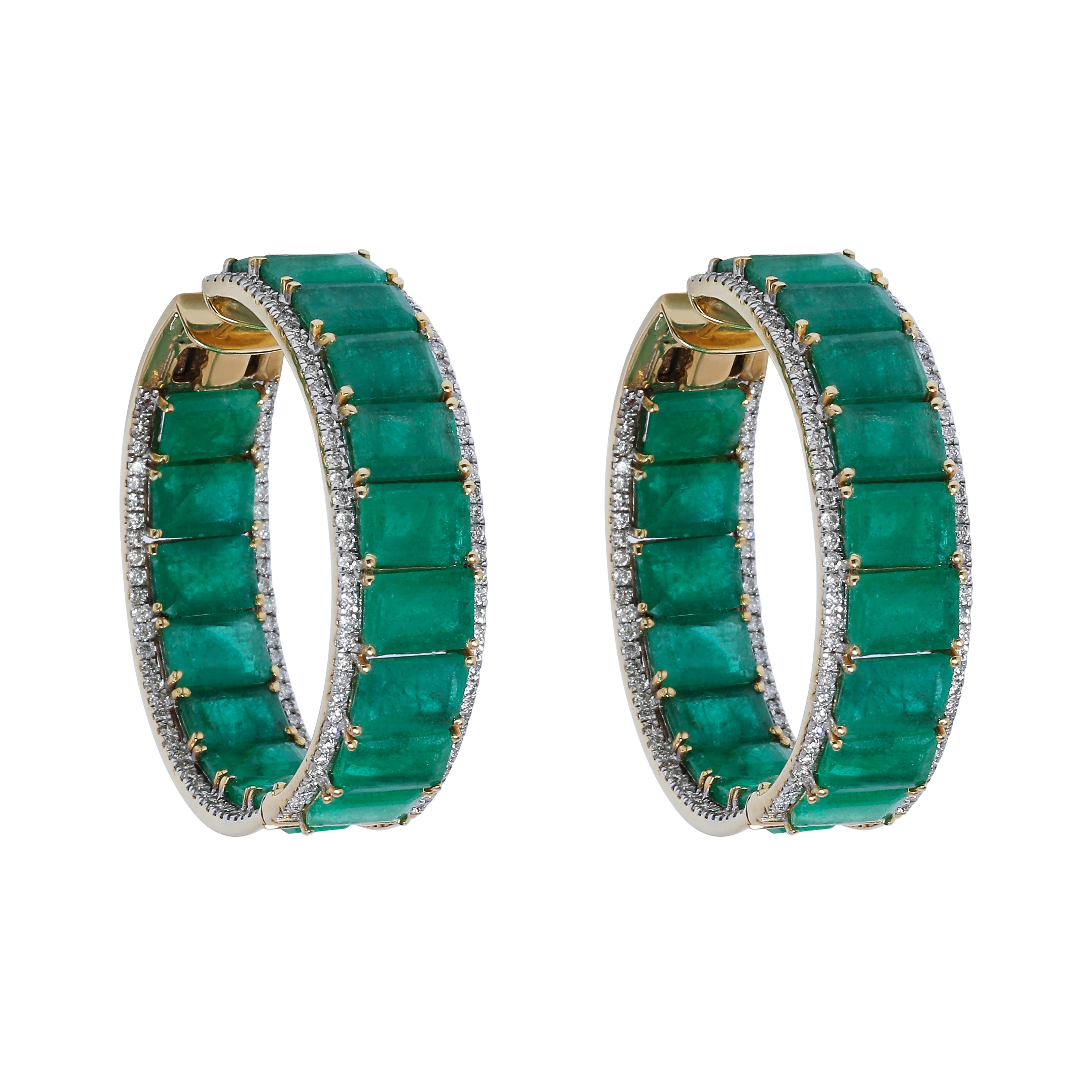 Emerald And White Hoop Earrings