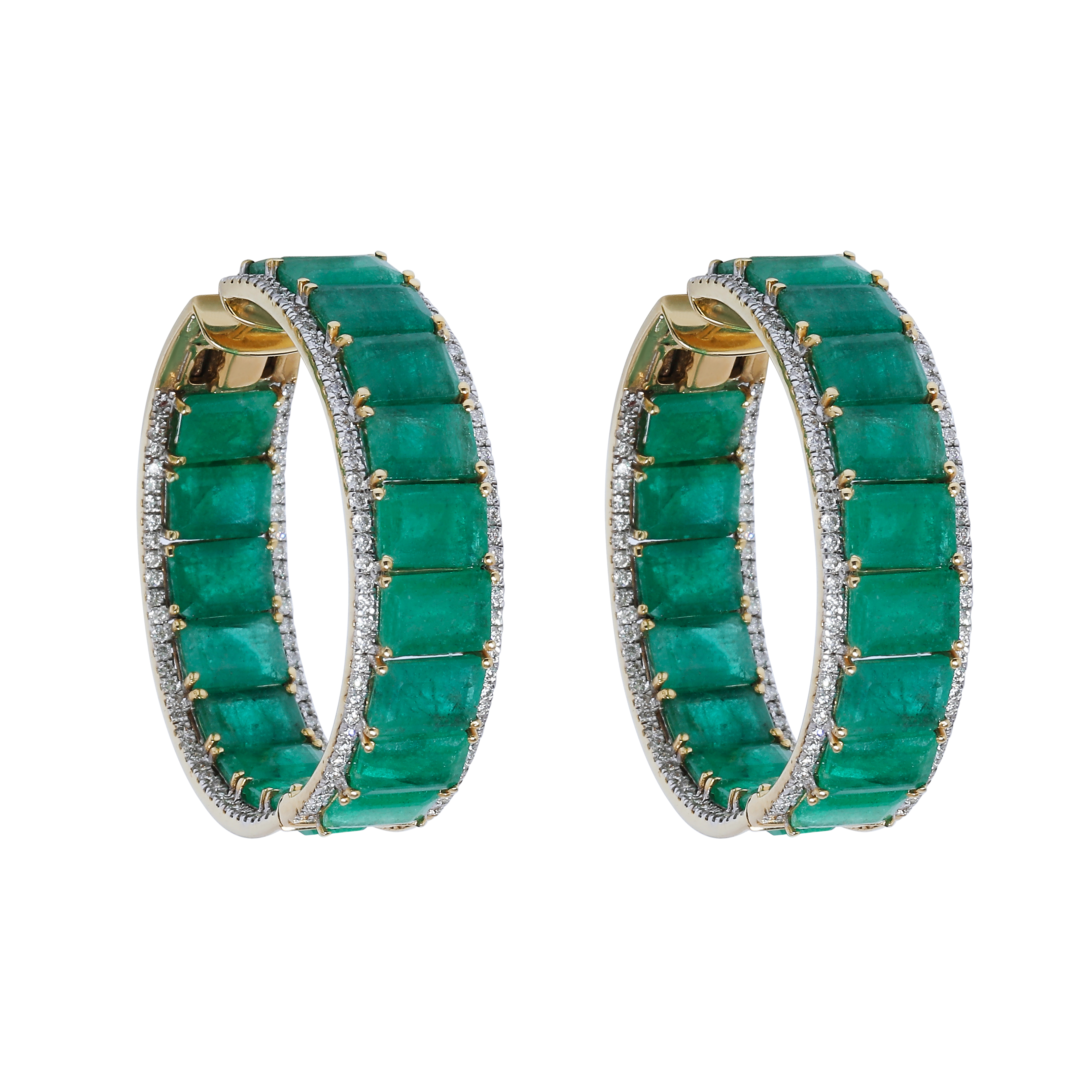 Emerald And White Hoop Earrings