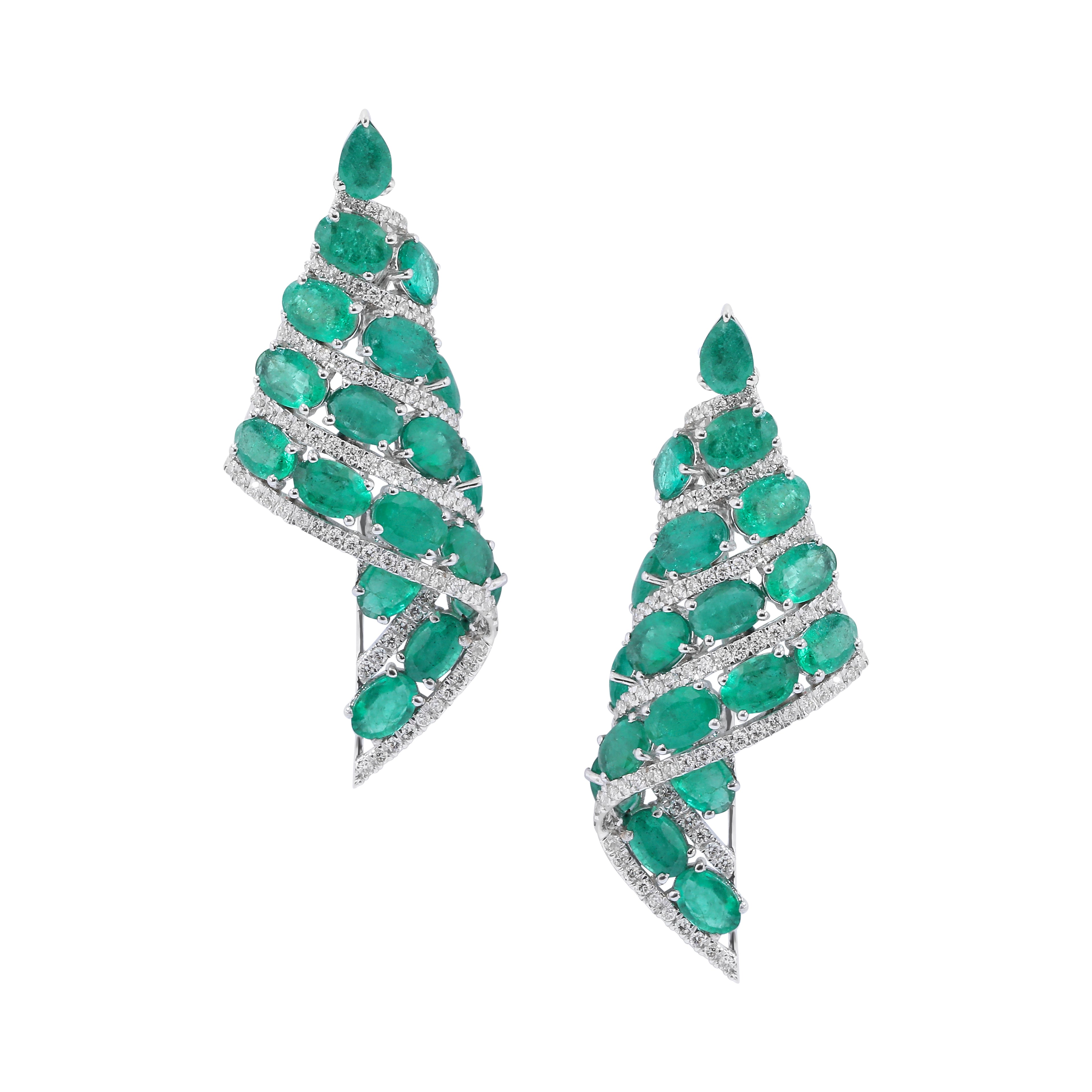 Emerald Pear Diamond Earrings