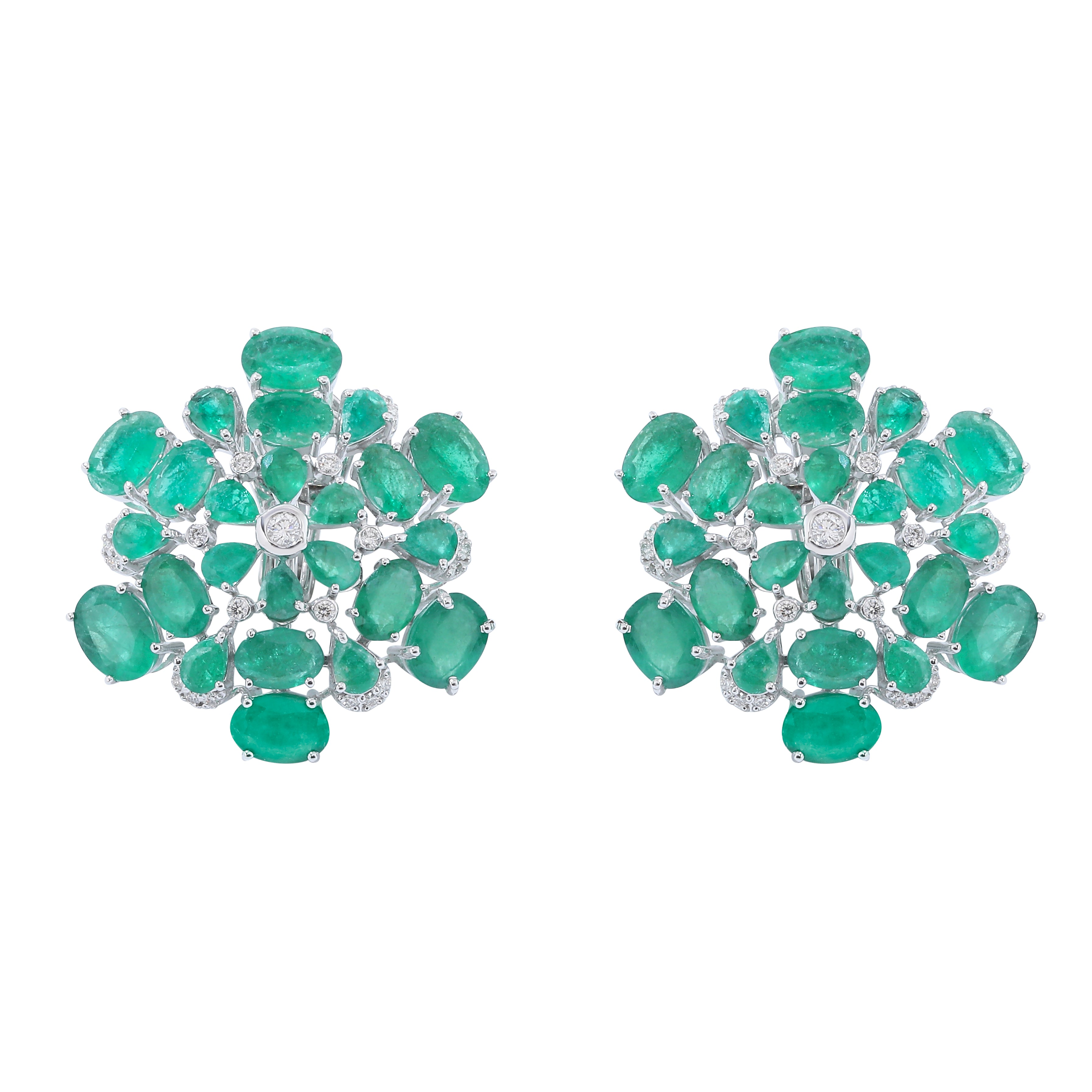 Emerald Sterling Marquise Flower Stud Earrings