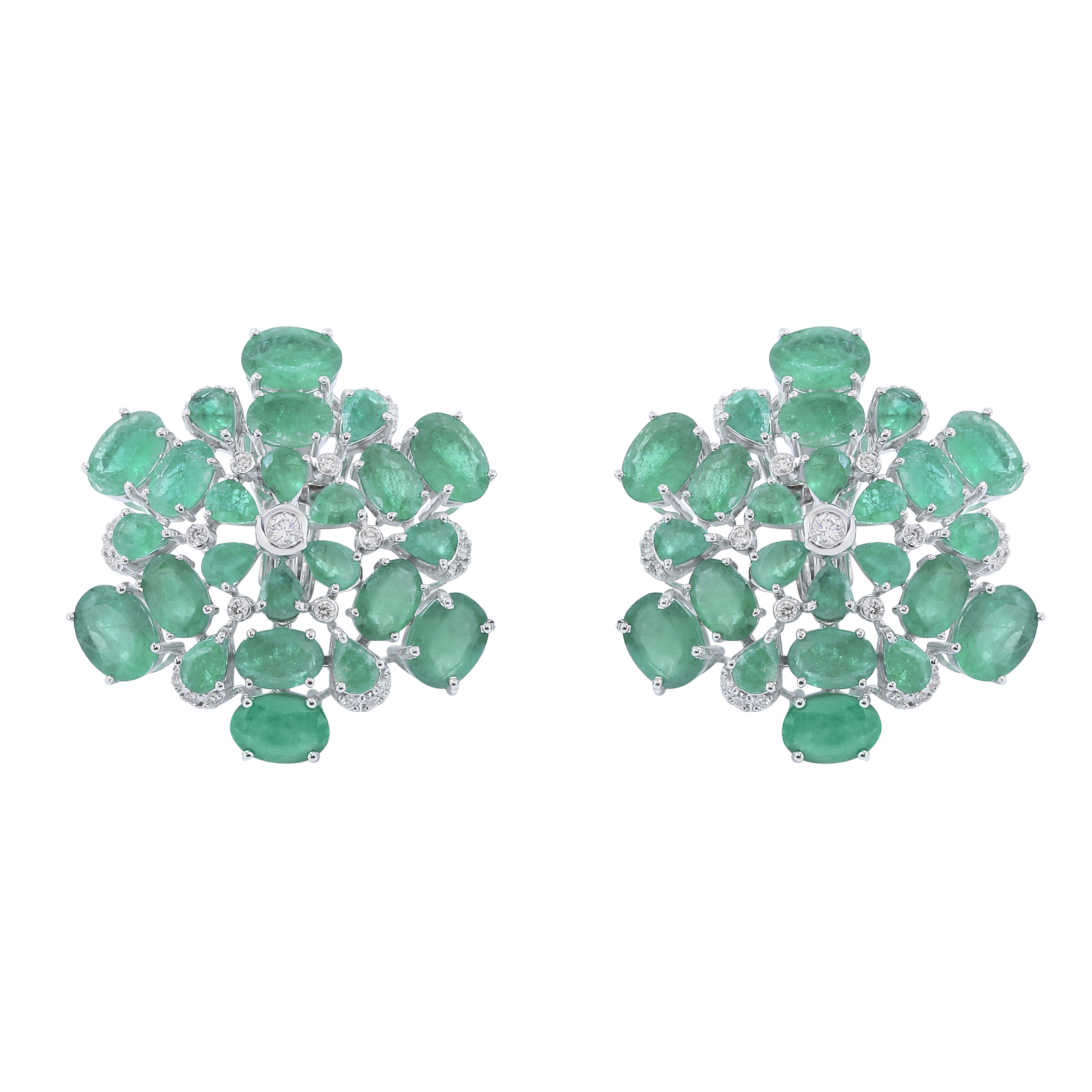 Emerald Sterling Marquise Flower Stud Earrings