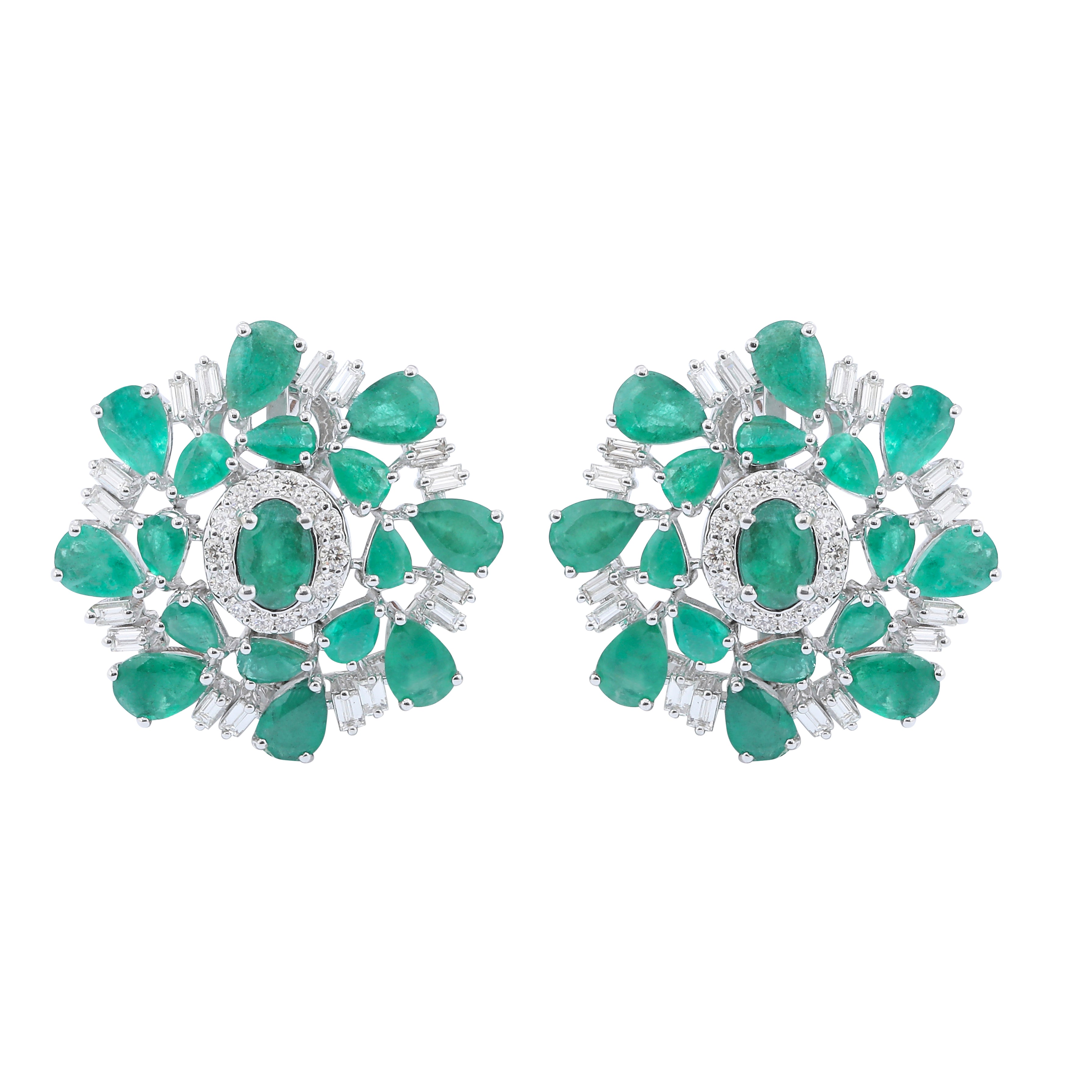 Emerald Pear Floral Oval Earrings