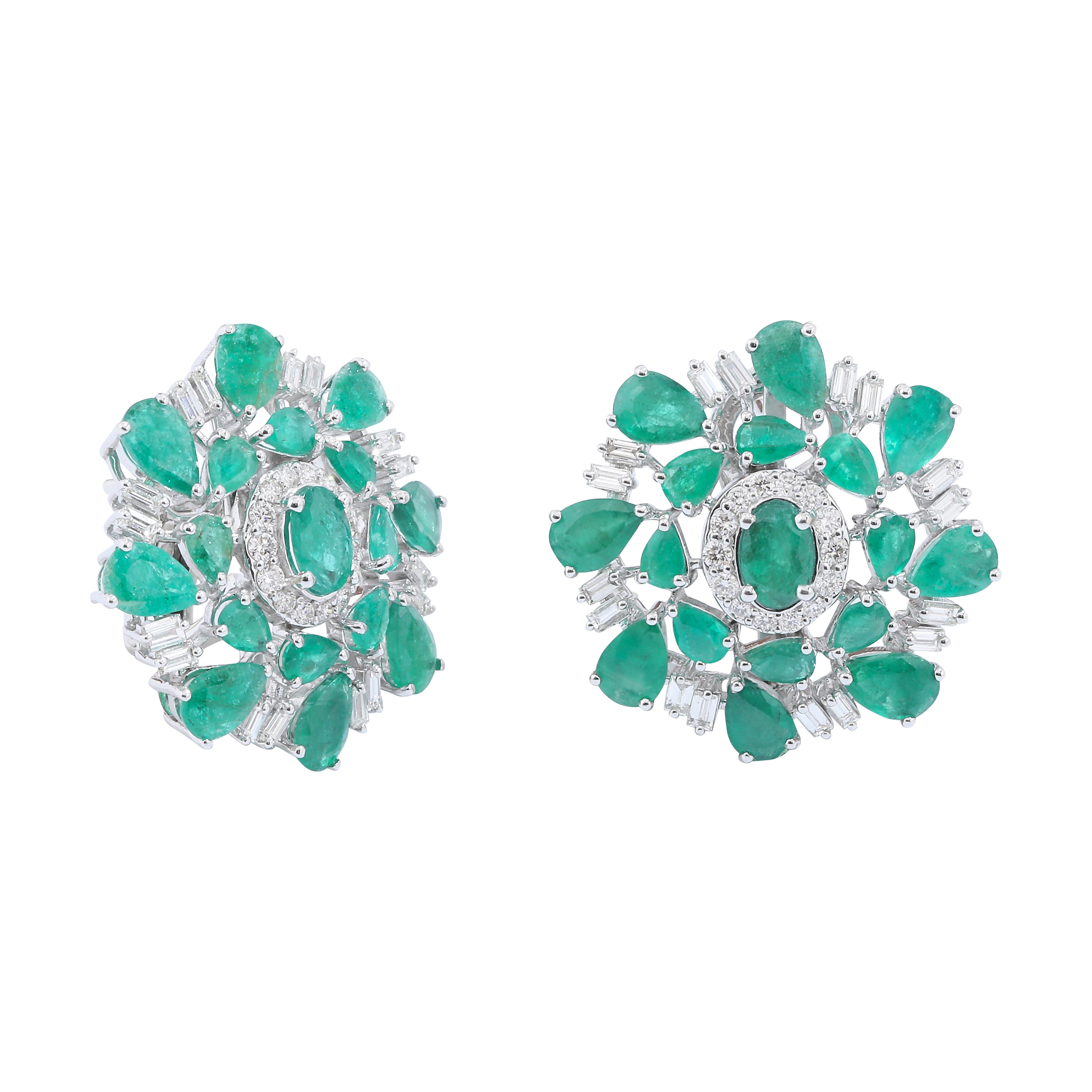 Emerald Pear Floral Oval Earrings