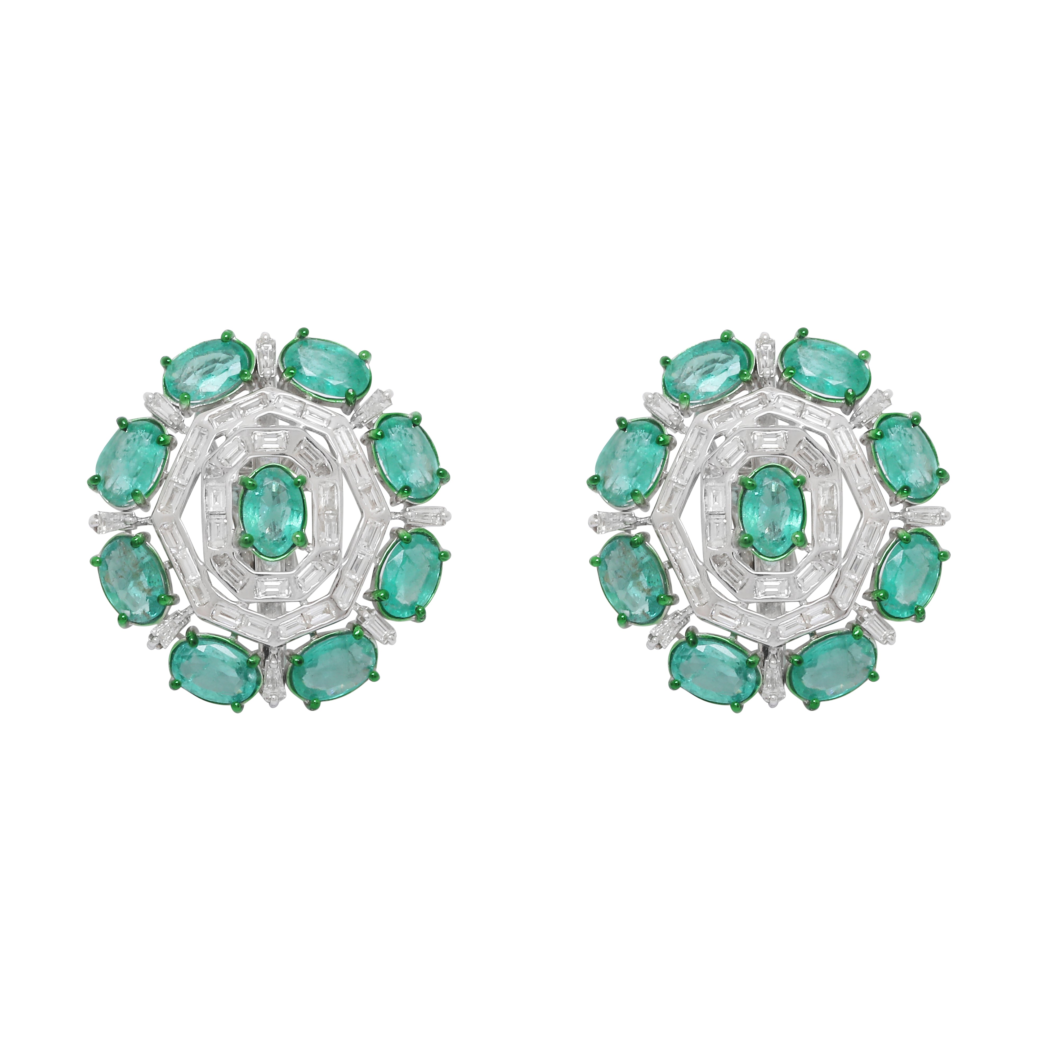 Emerald Oval Solitaire Baguette Earrings