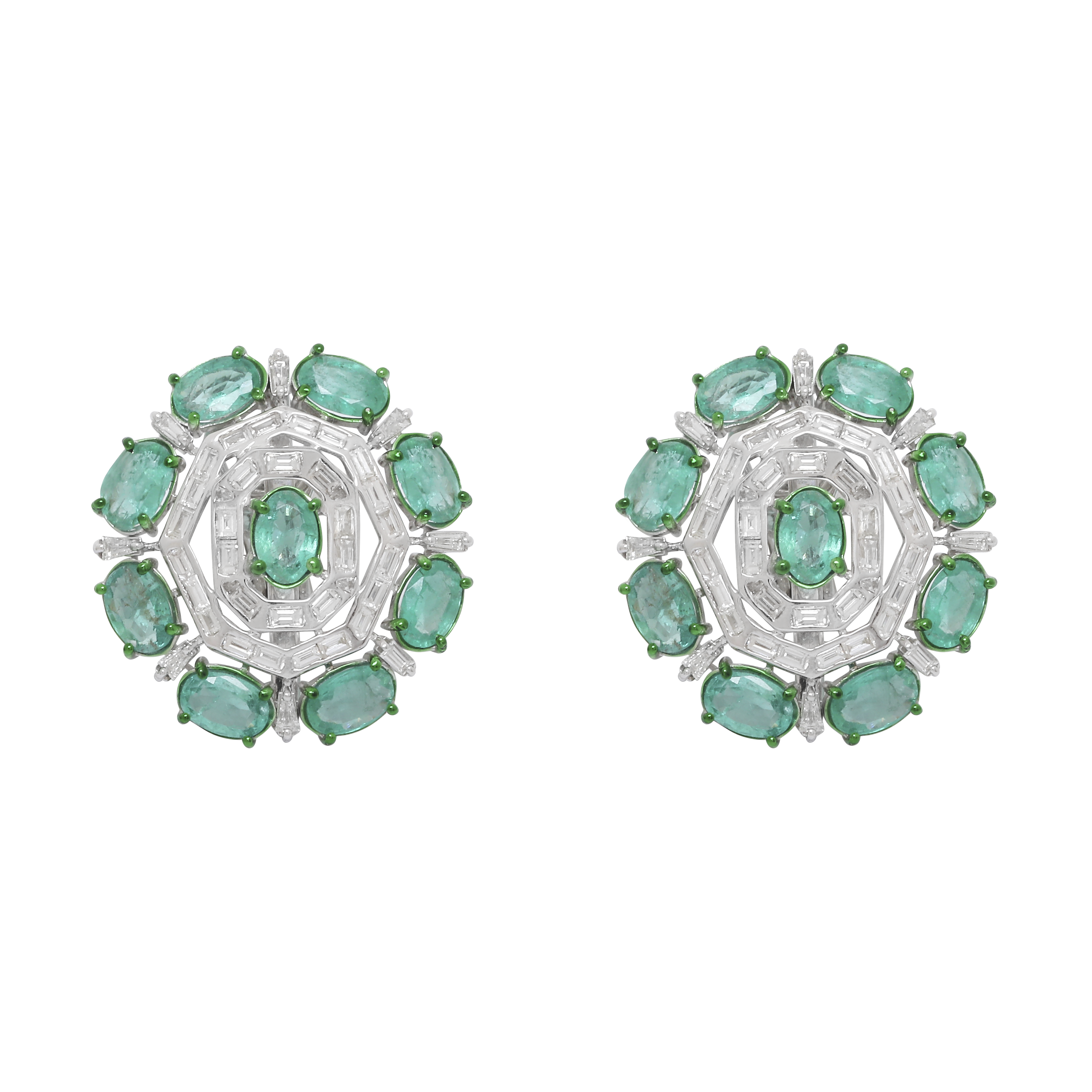 Emerald Oval Solitaire Baguette Earrings