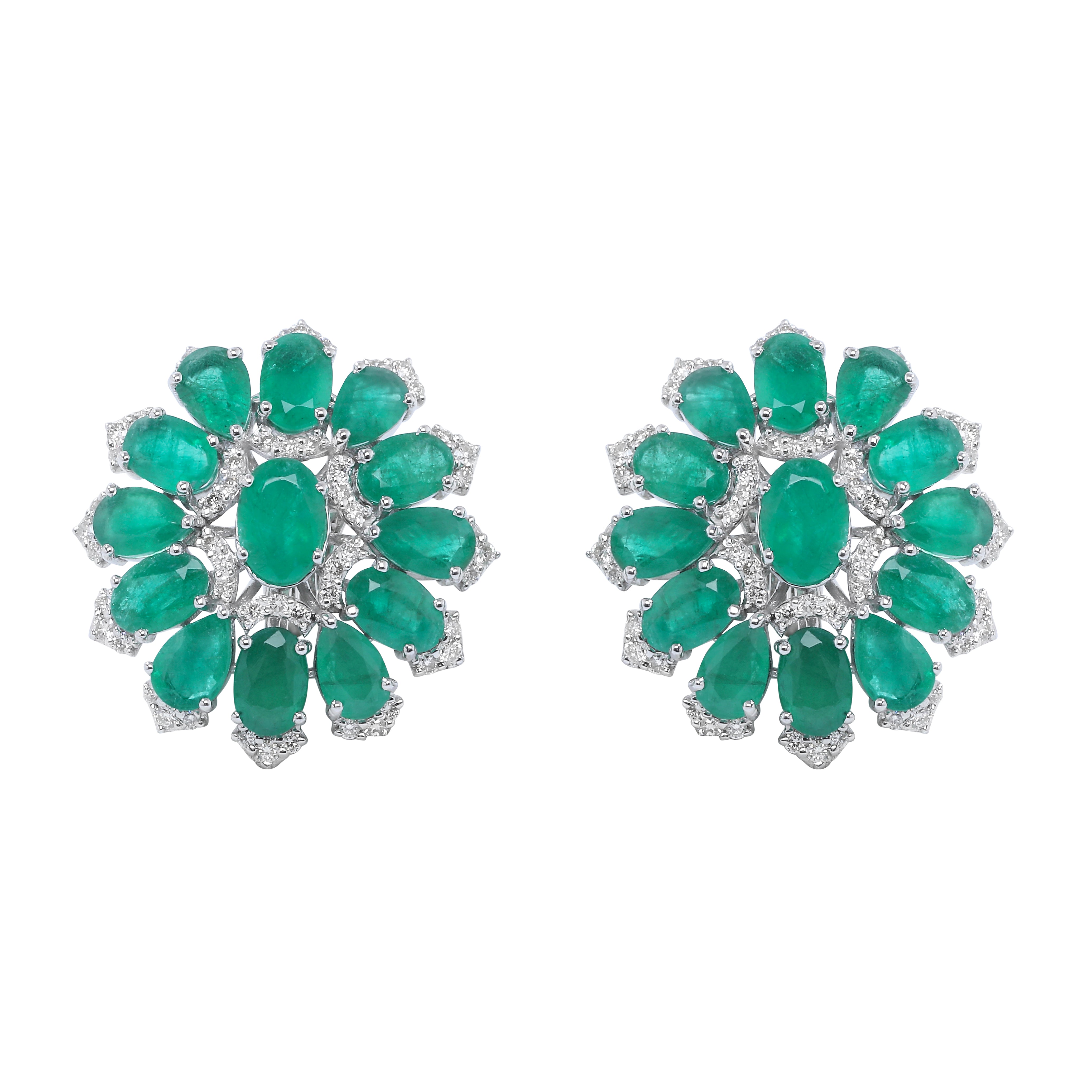 Emerald Floral Pear and Oval Baguette Earrings