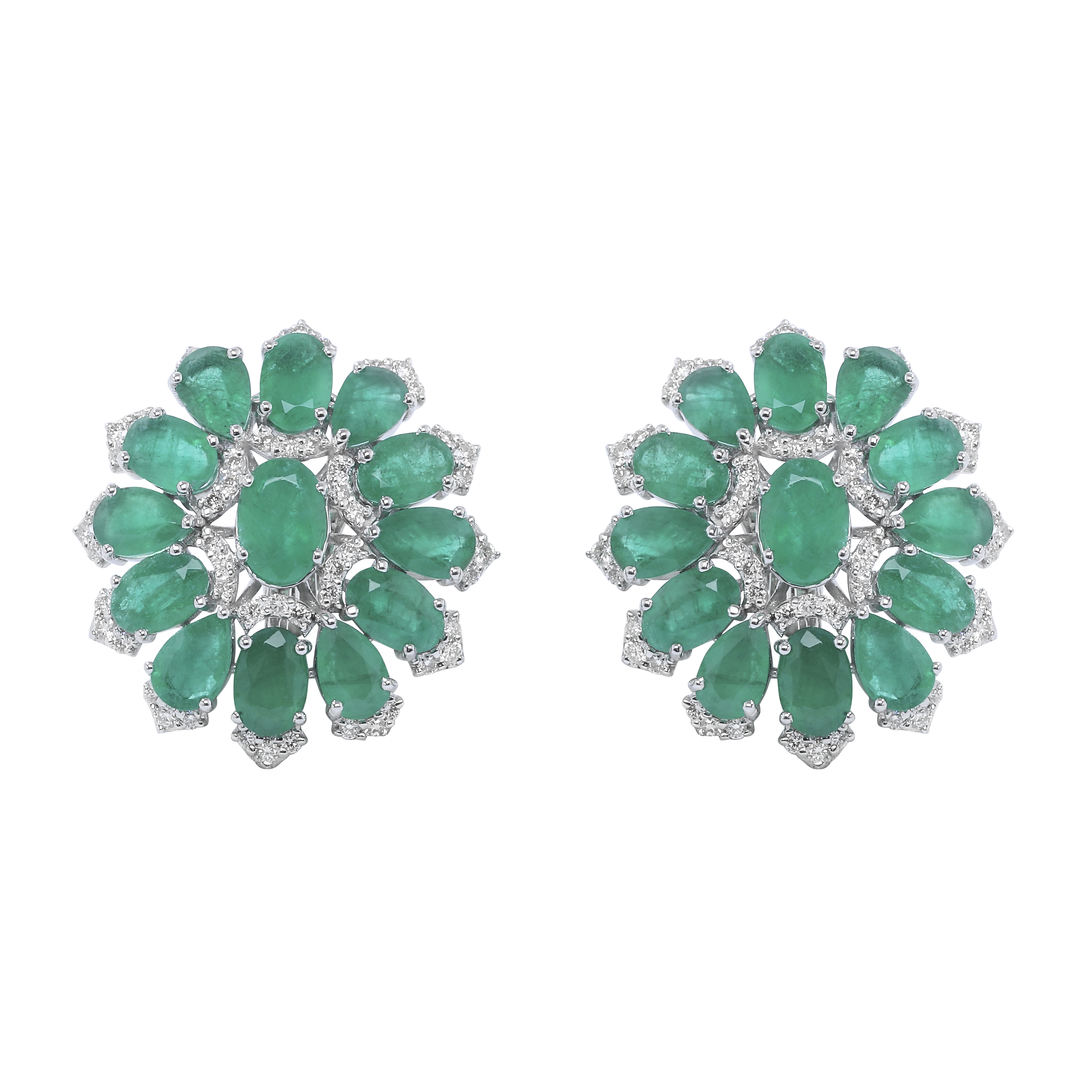 Emerald Floral Pear and Oval Baguette Earrings