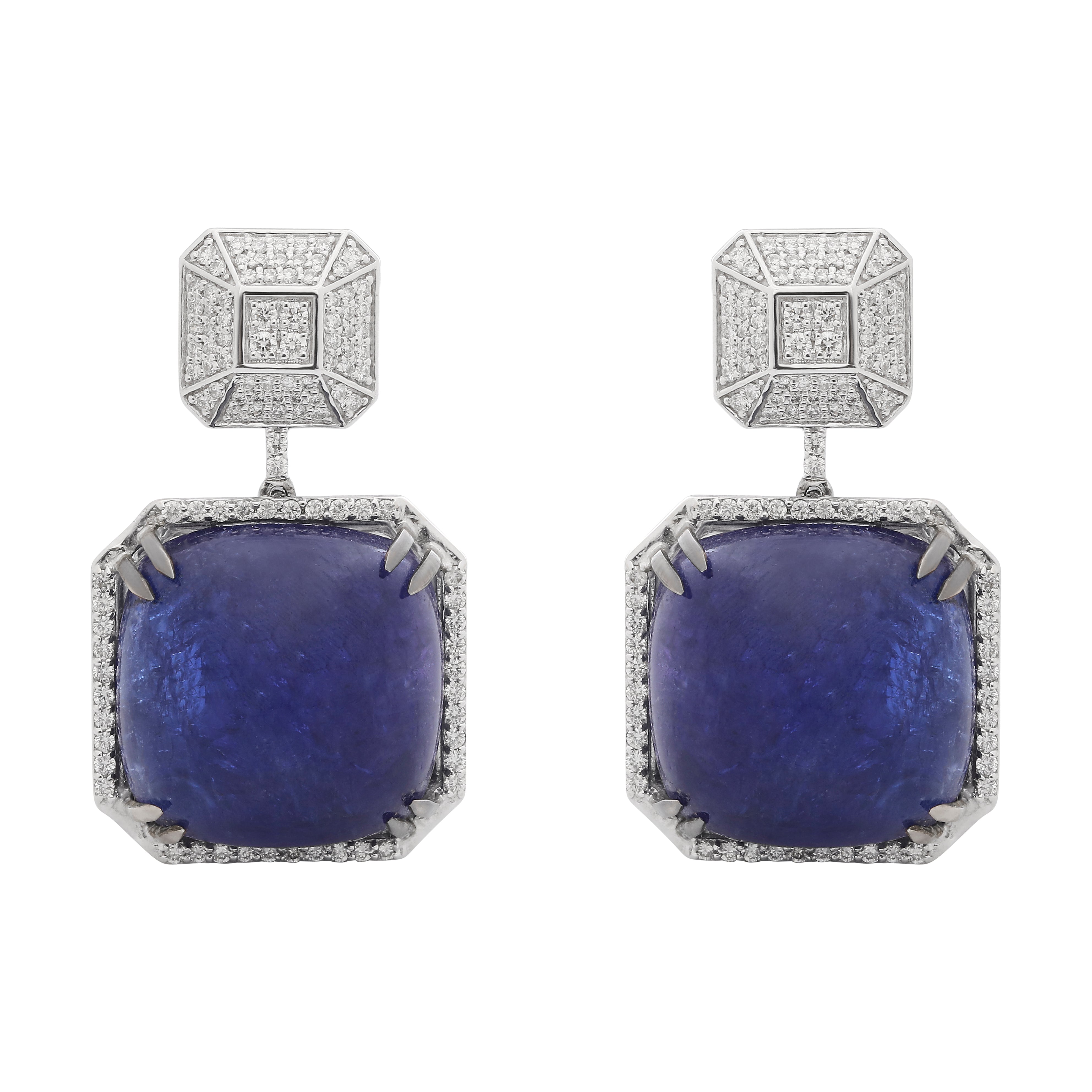 Tanzanite Oval Diamond Square Earrings