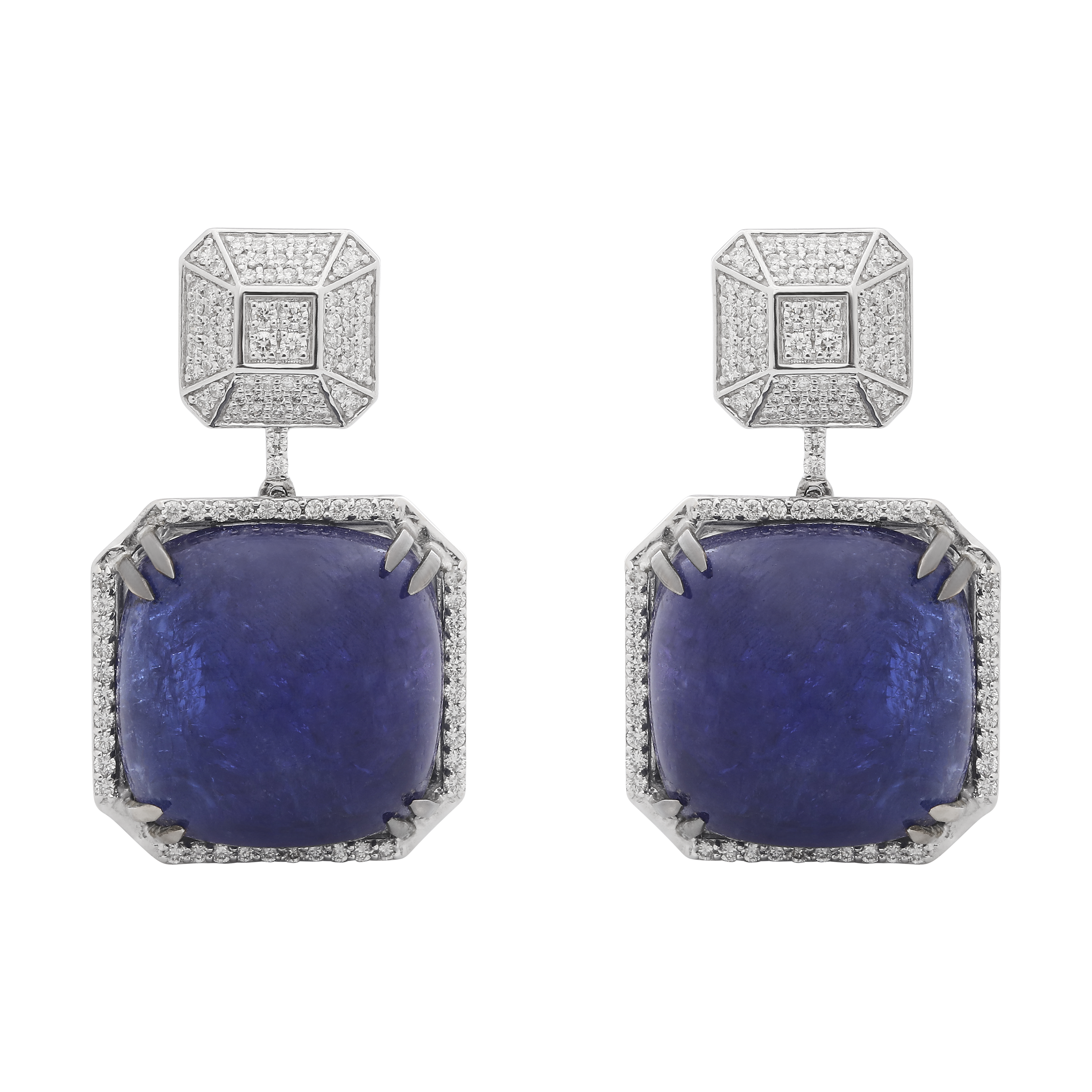 Tanzanite Oval Diamond Square Earrings