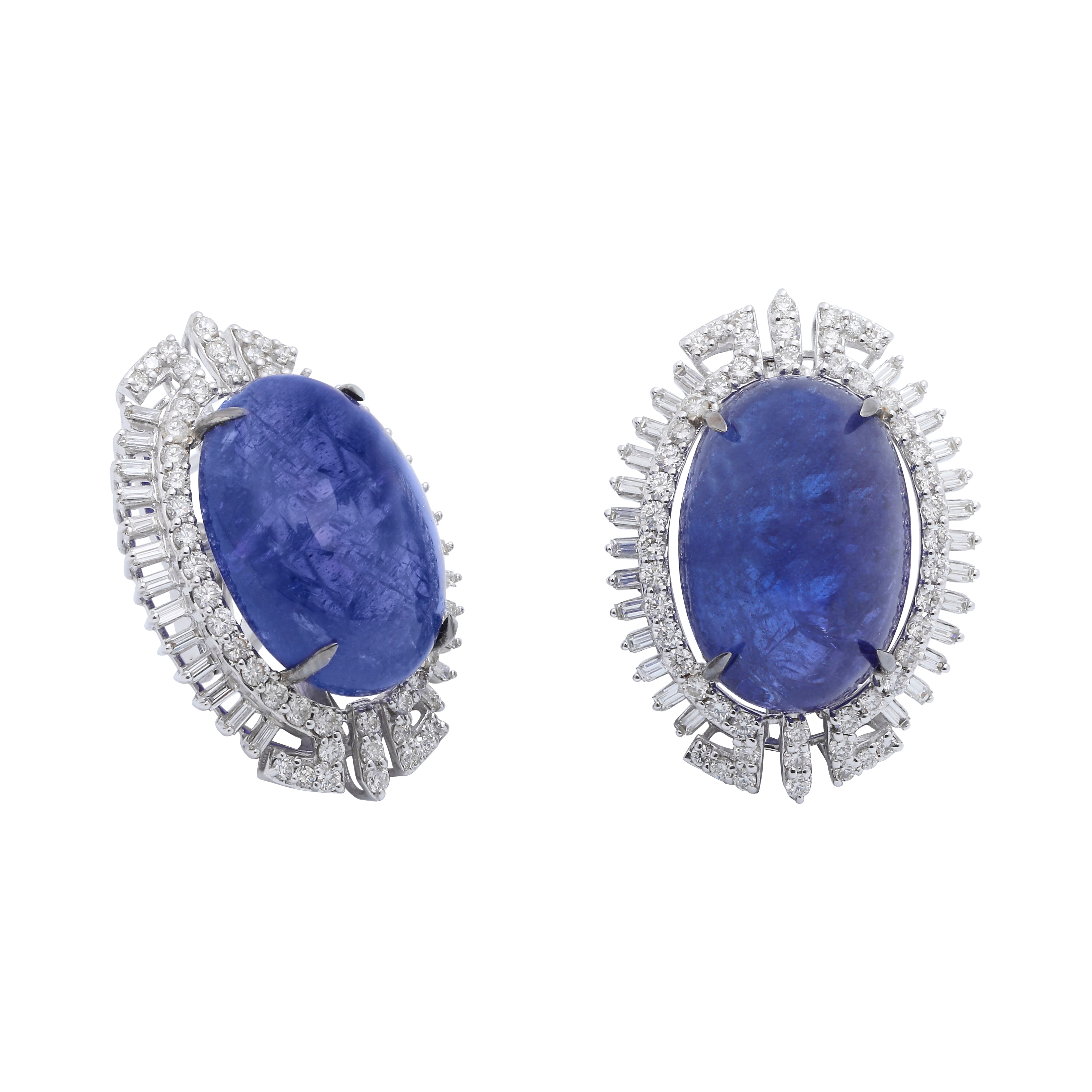 Tanzanite Baguette Oval Diamond Earrings