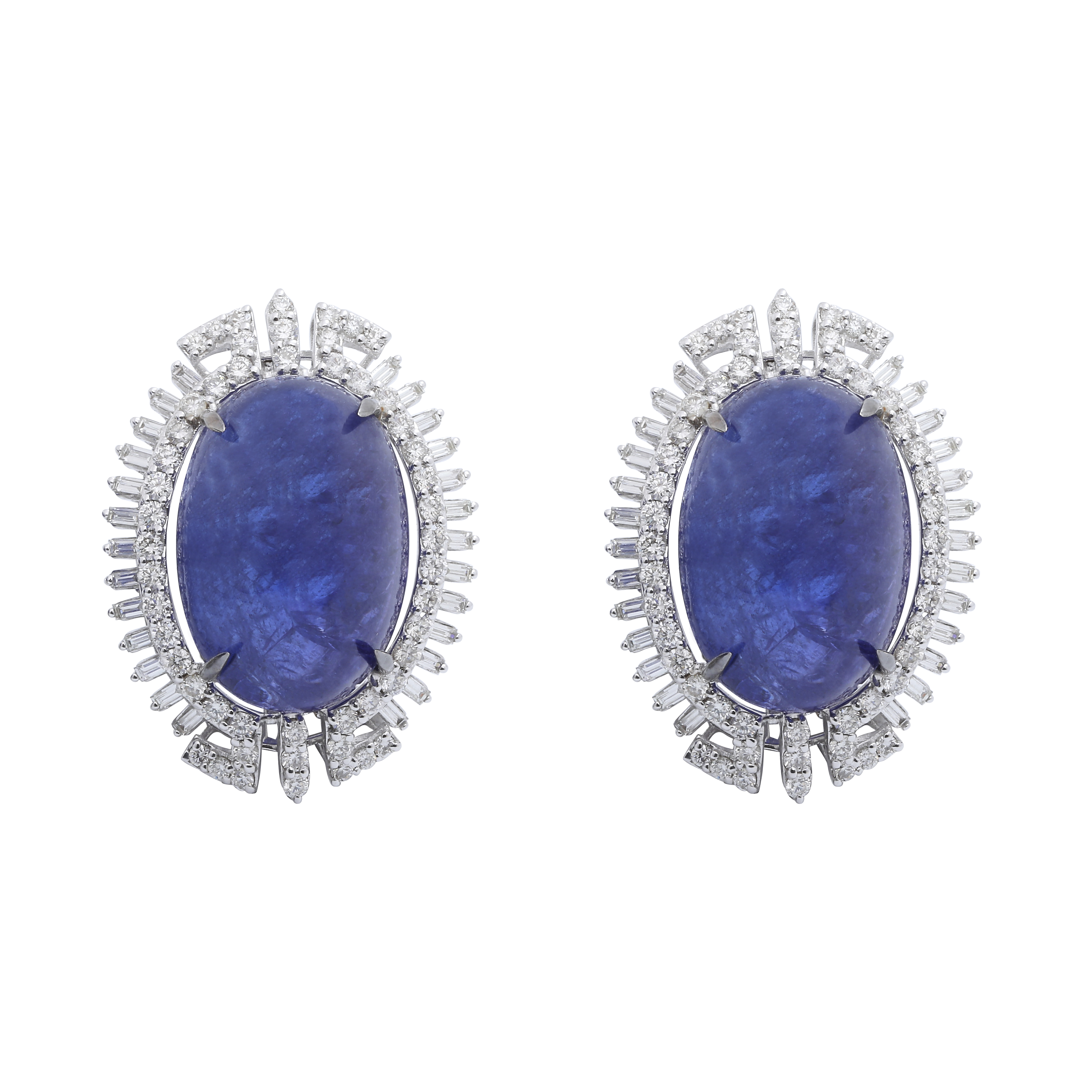 Tanzanite Baguette Oval Diamond Earrings