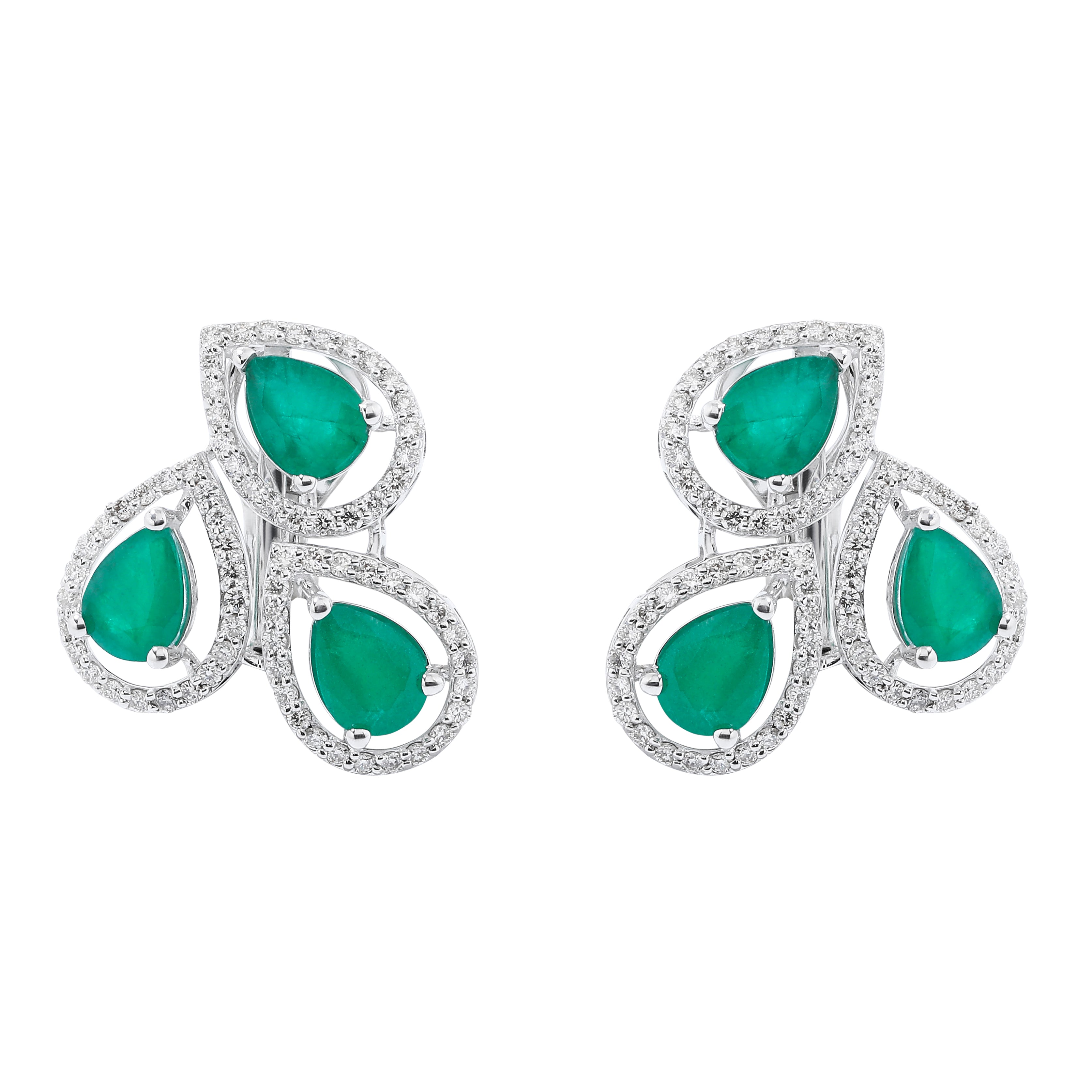 Emerald Embellished Pear Diamond Earrings