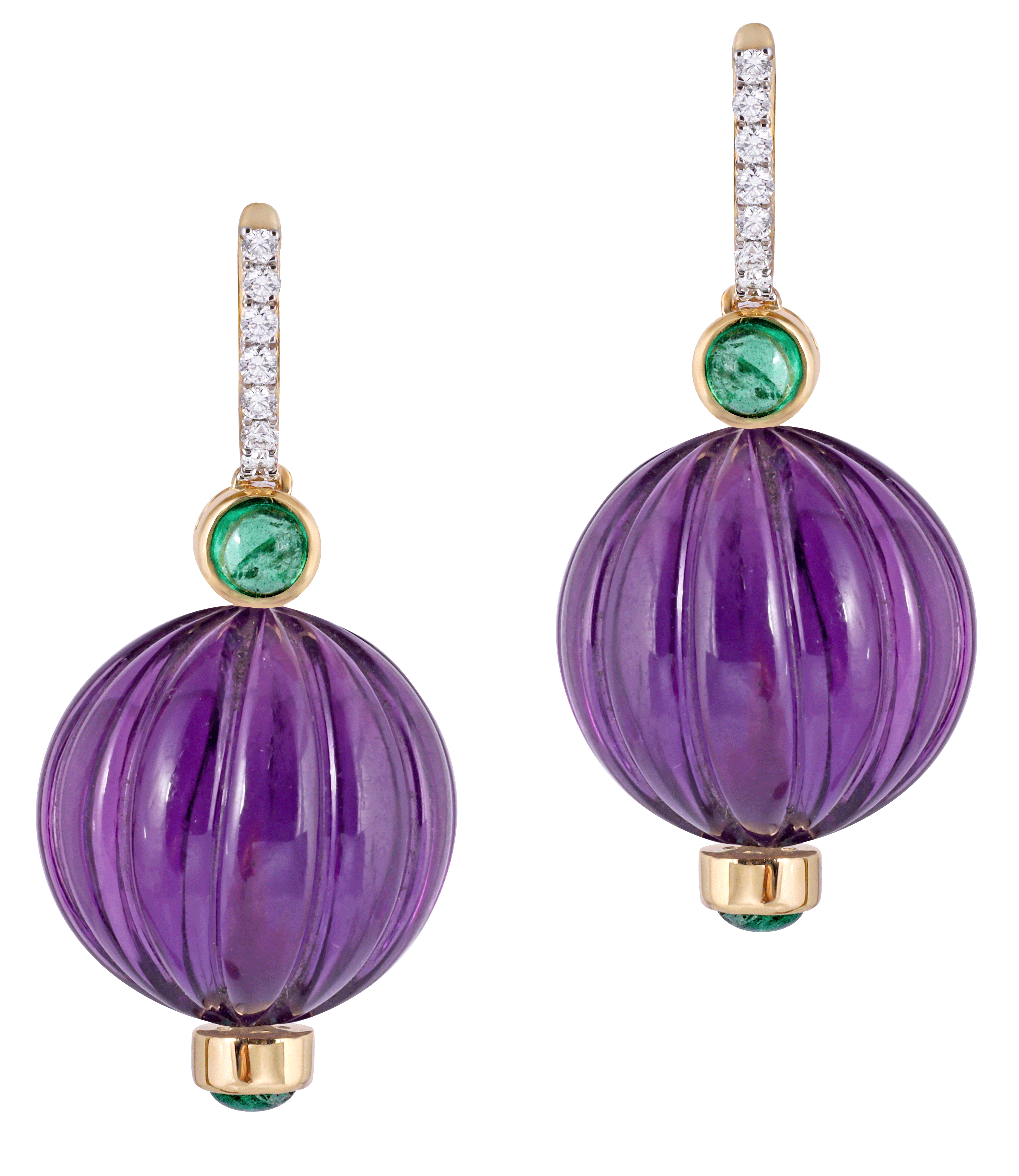 Mohar Amethyst Carving With Emerald Cabs With Diamond Earring