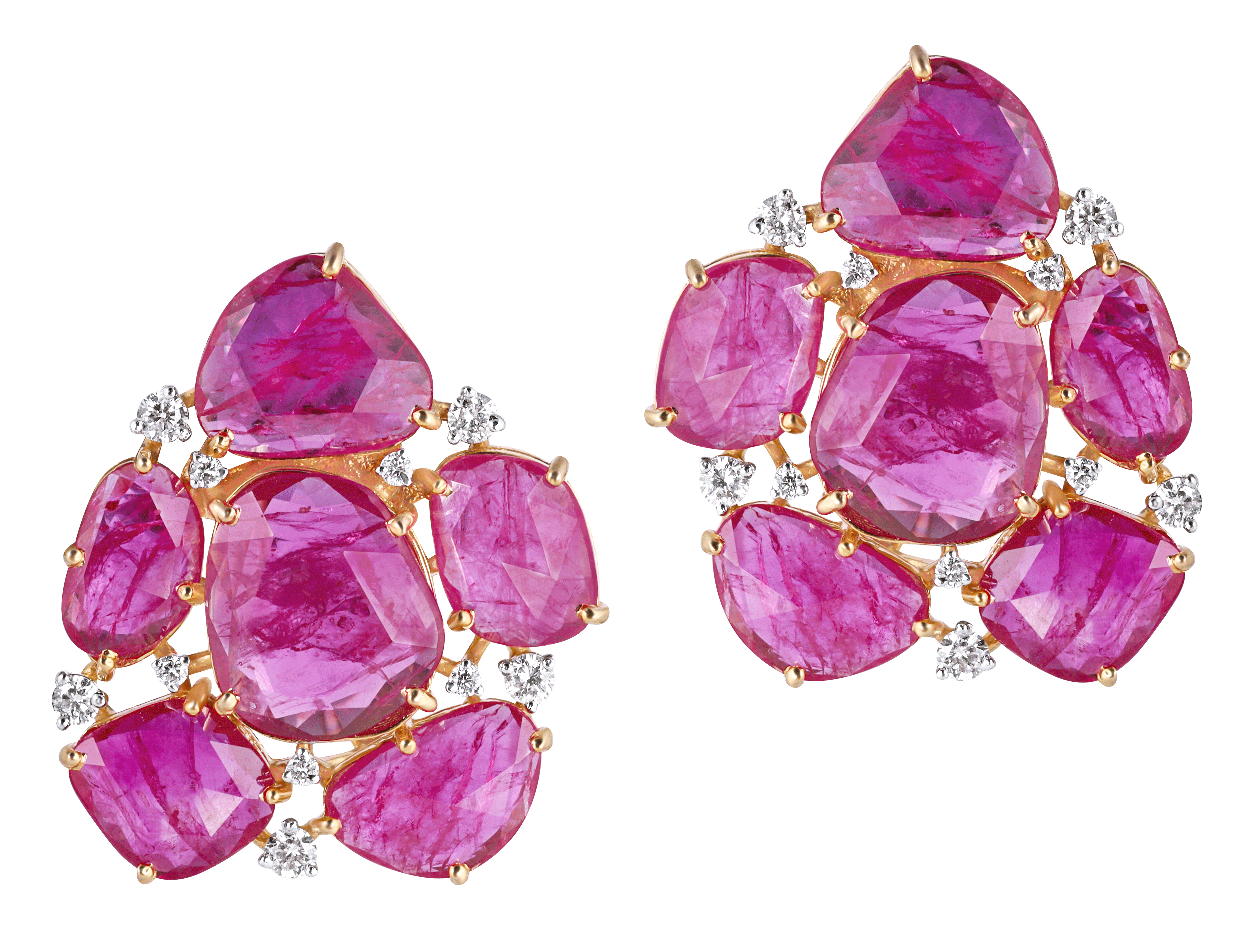 Mohar Ruby Rosecut Flat With diamond studs Earring