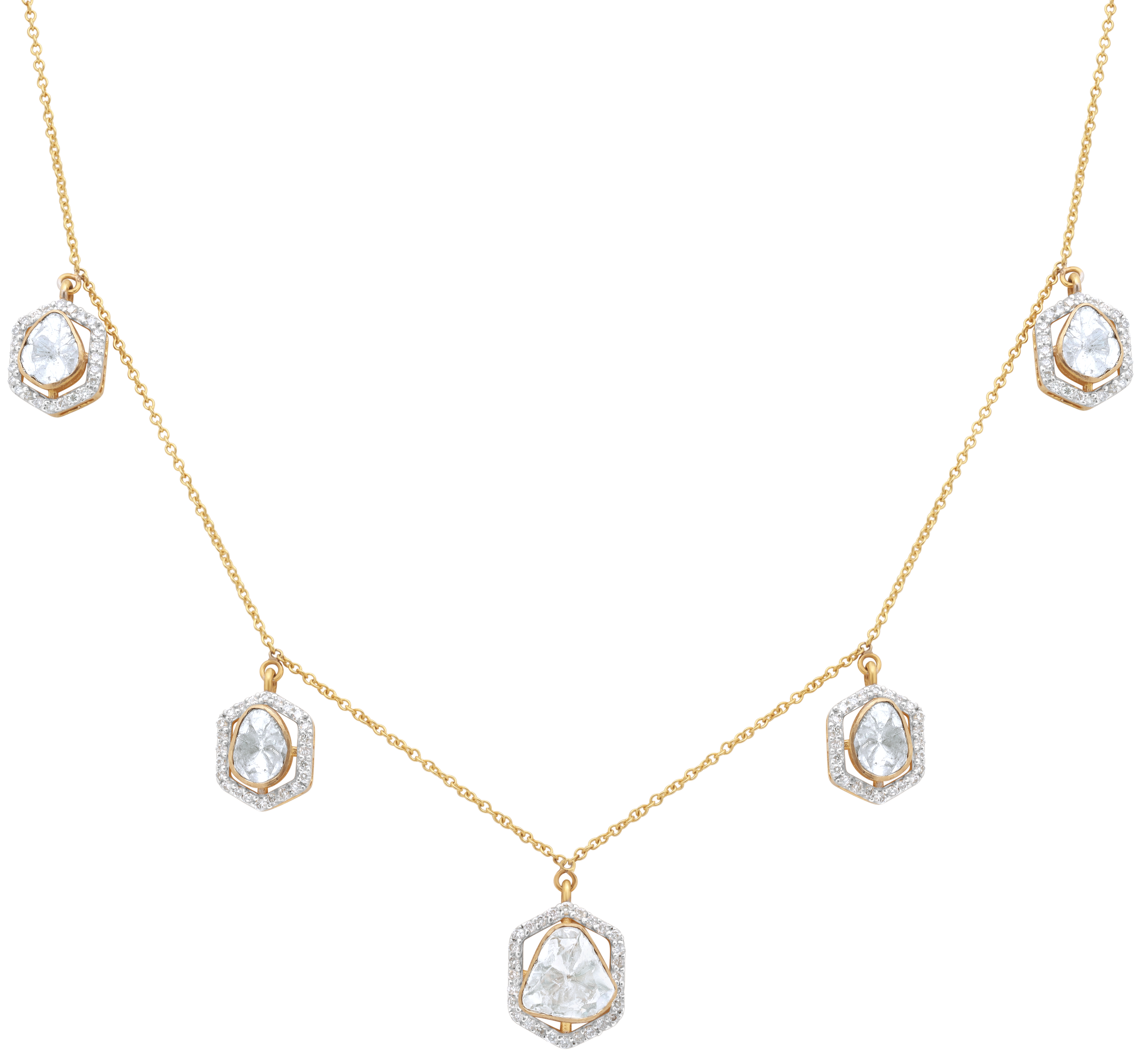 Mohar Hexagon Shape Polki Chain Necklace