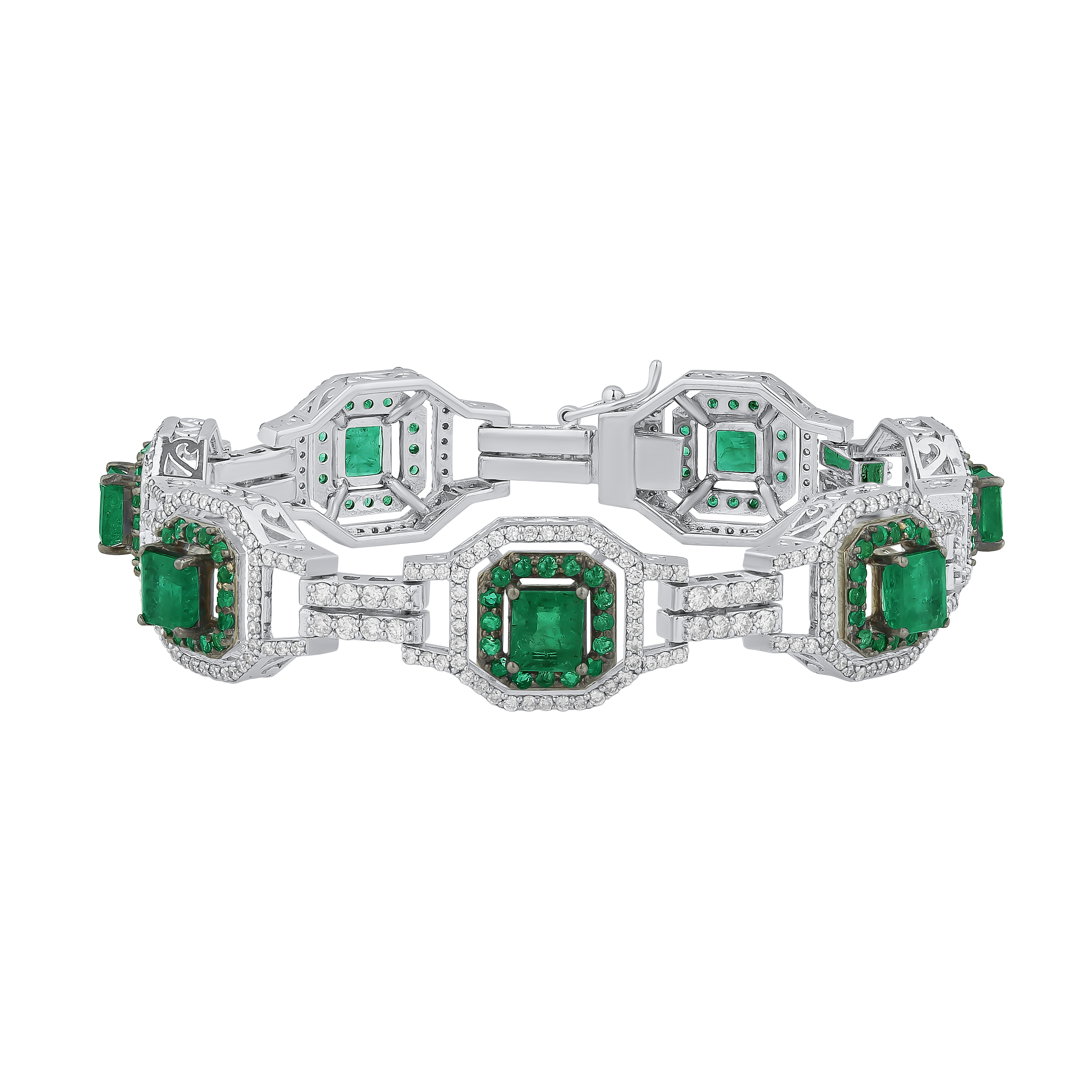 Emerald Round & Square With Round Diamond Bracelets