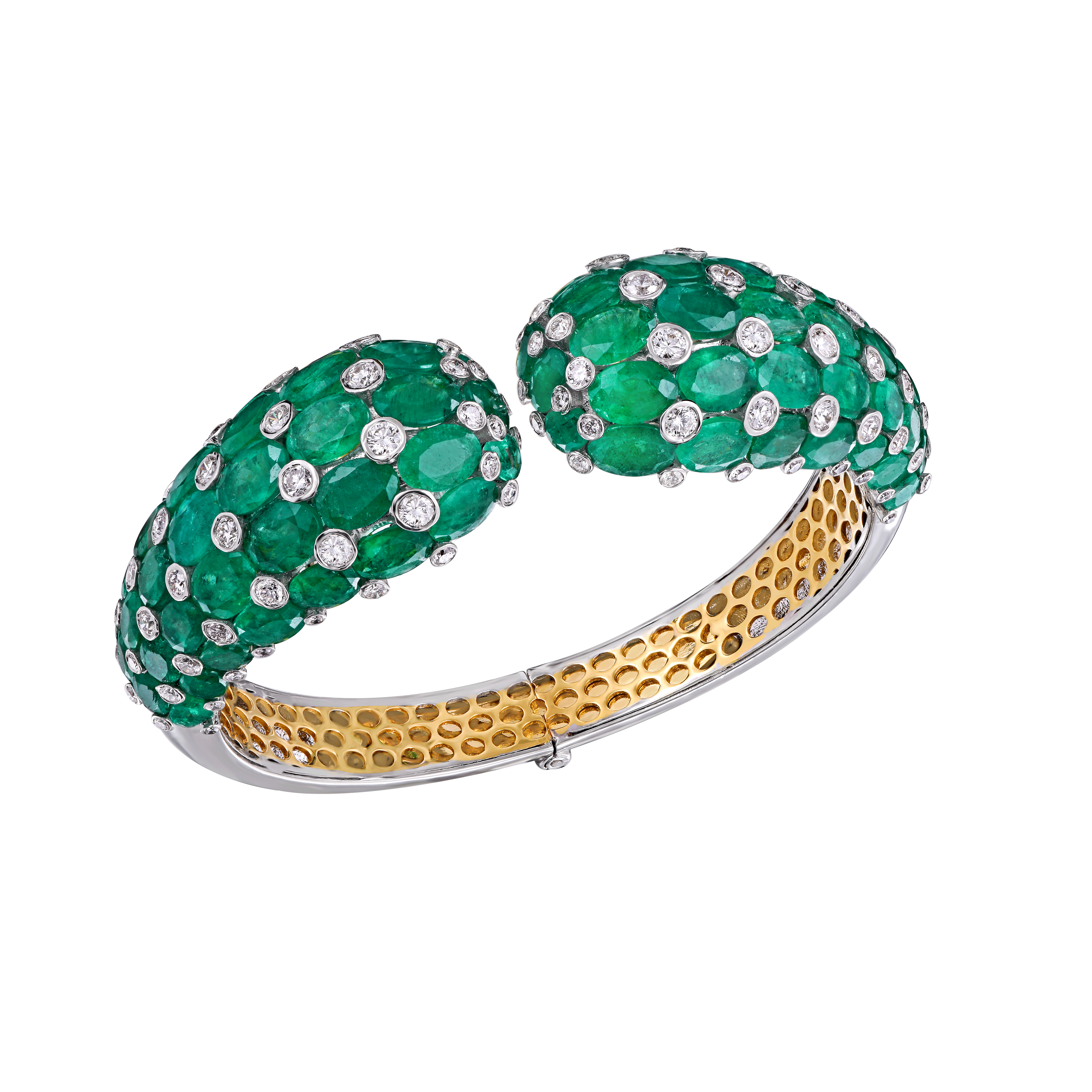 Mohar Emerald & Encrusted Diamonds Bangle Cuff Bracelet