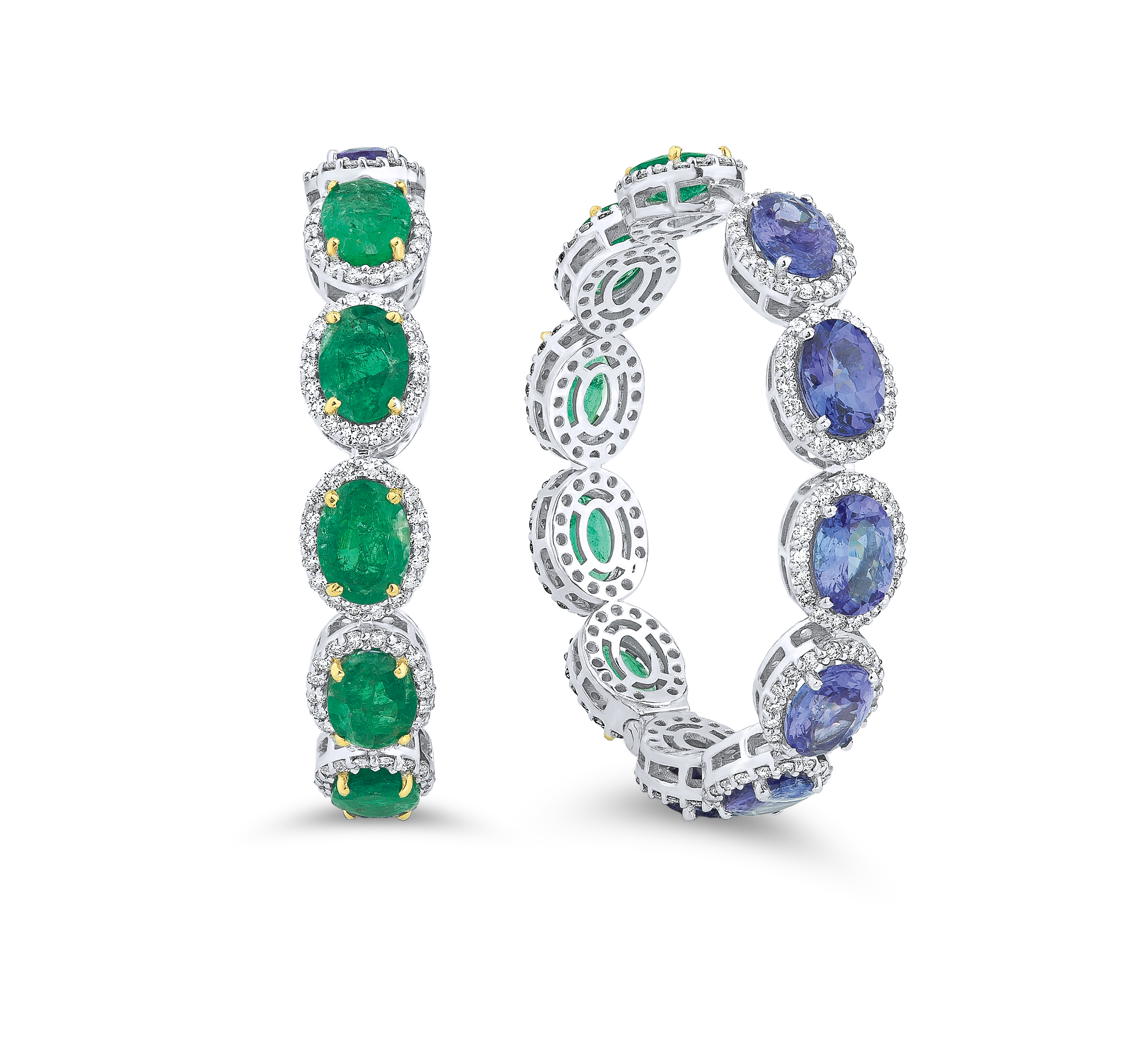 Tanzanite & Emerald Diamond Hoops Earrings