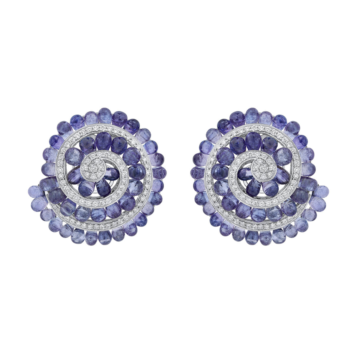 Tanzanite Drop Round Diamond C-Clip Earrings