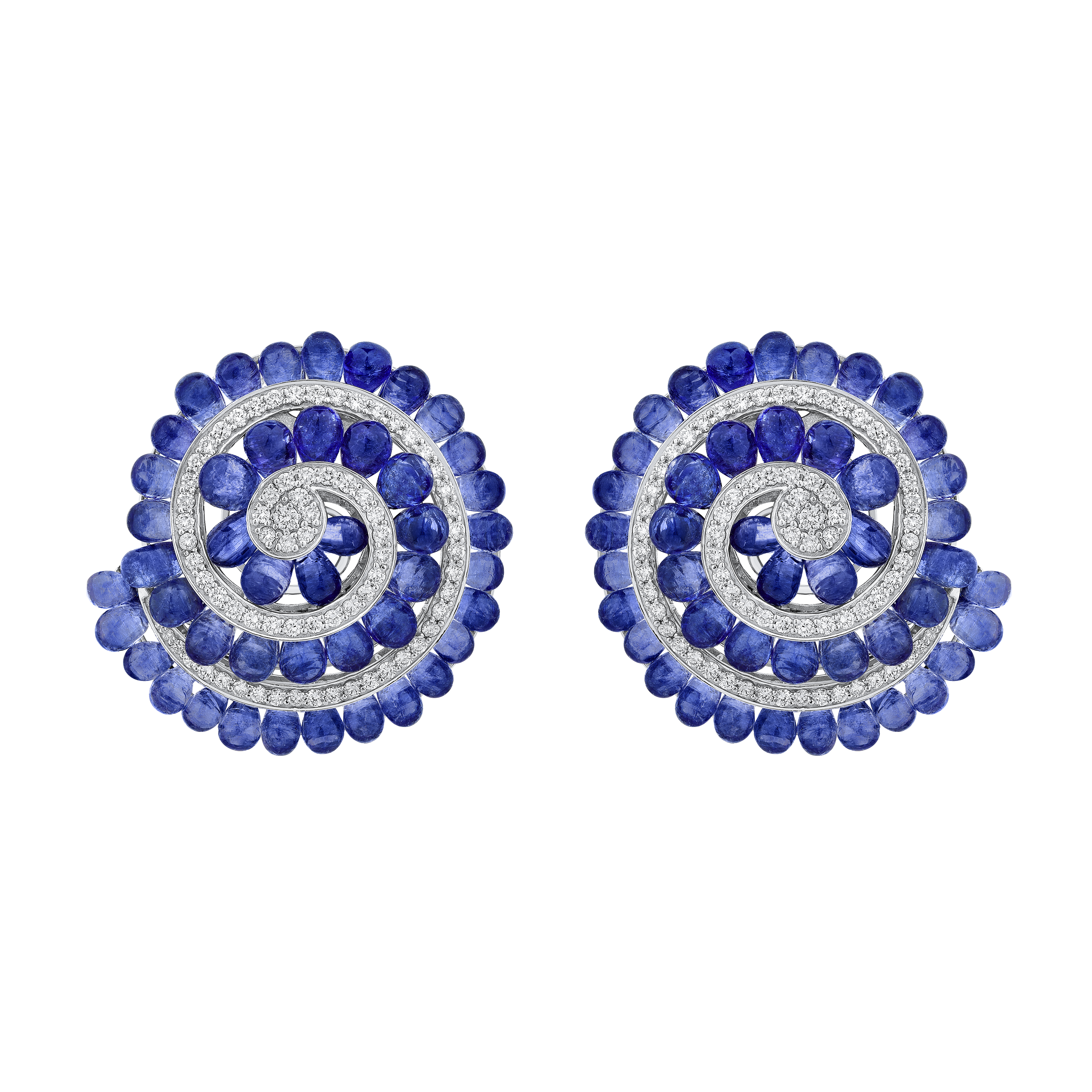 Tanzanite Drop Round Diamond C-Clip Earrings