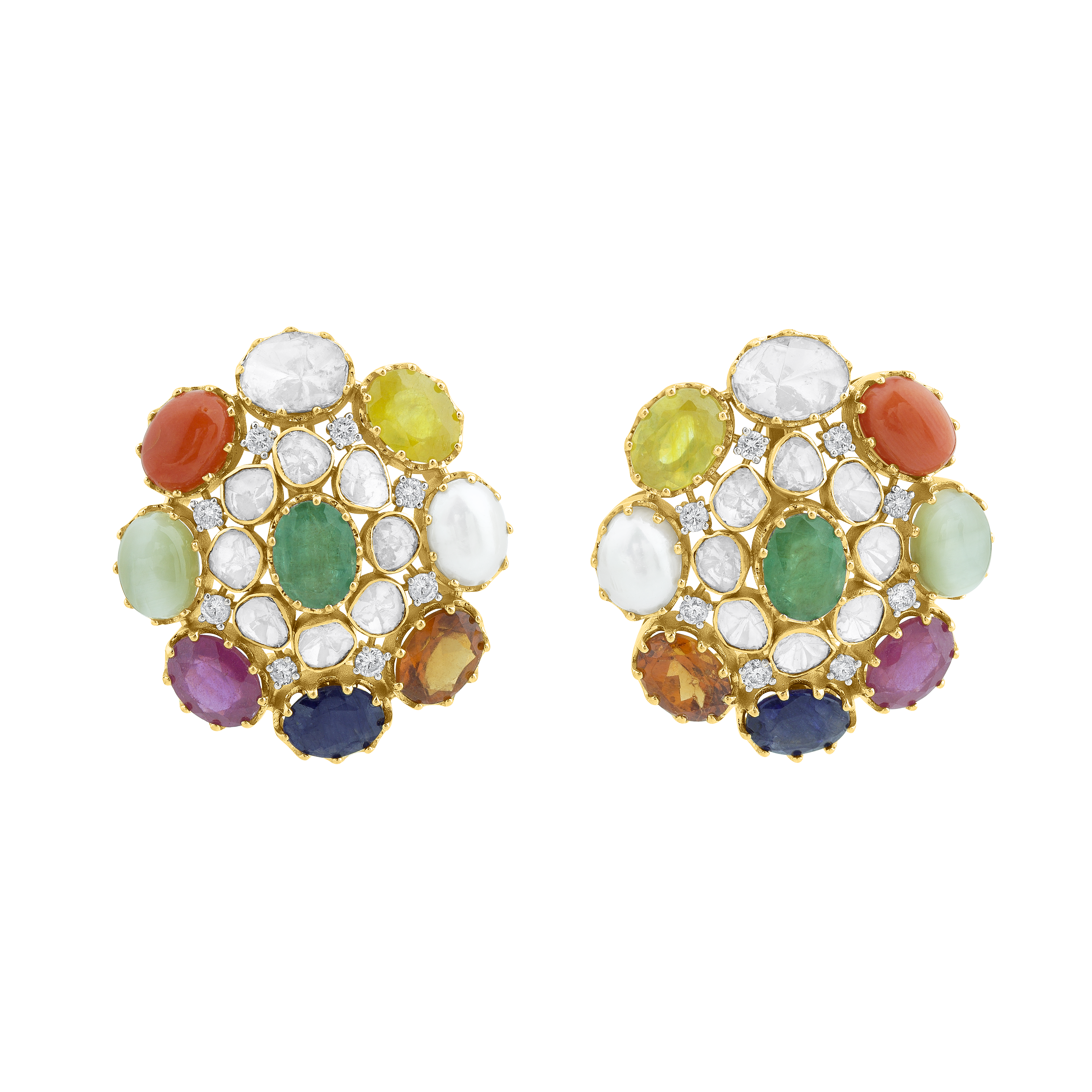 Navratan Polki Studs Earrings