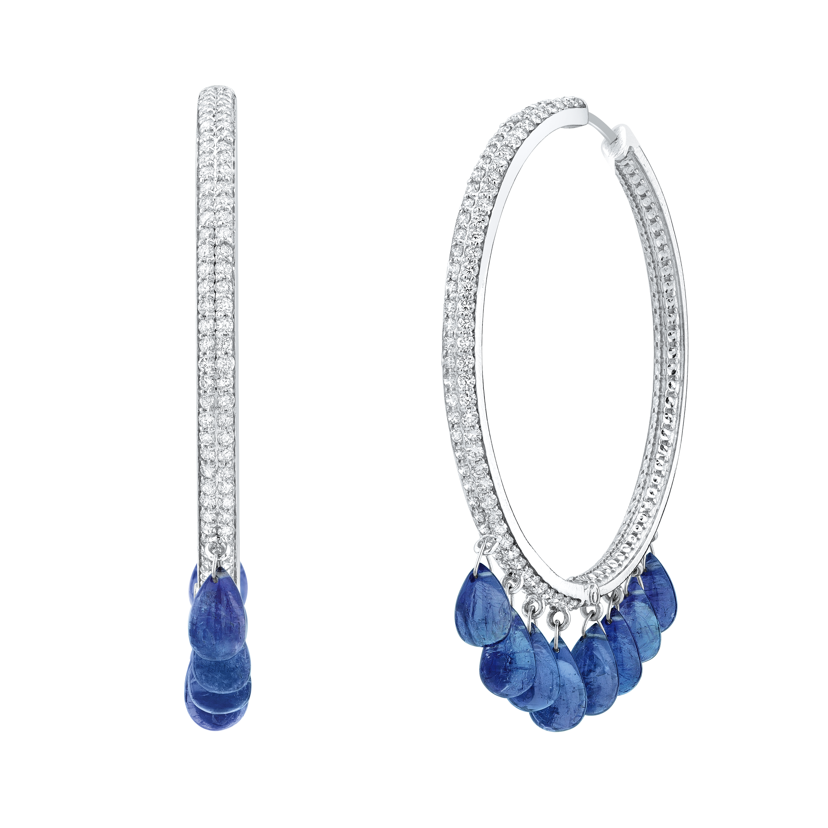 Tanzanite Drop Diamond Hoop Earrings