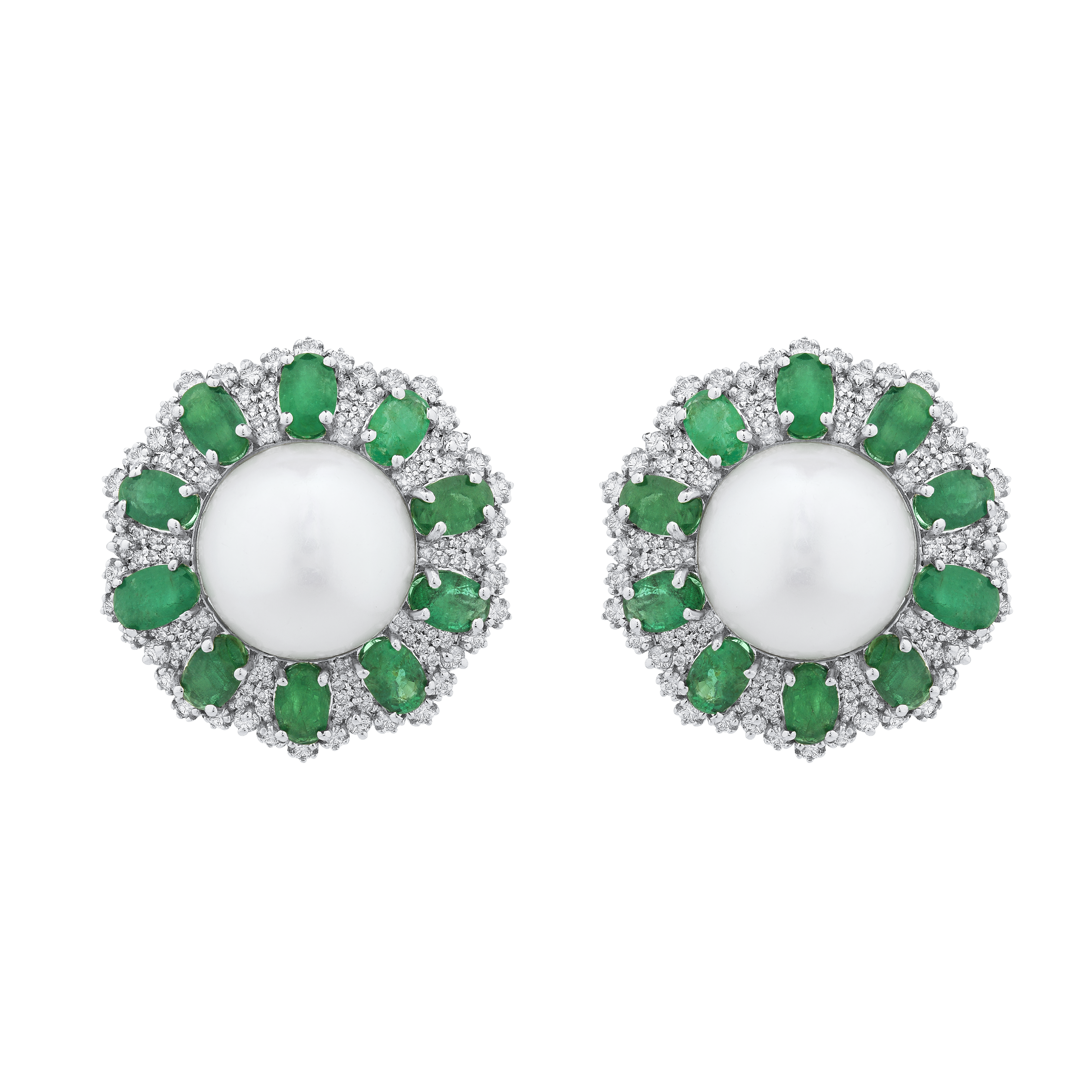 Emerald And Pearl Diamond Studs Earrings