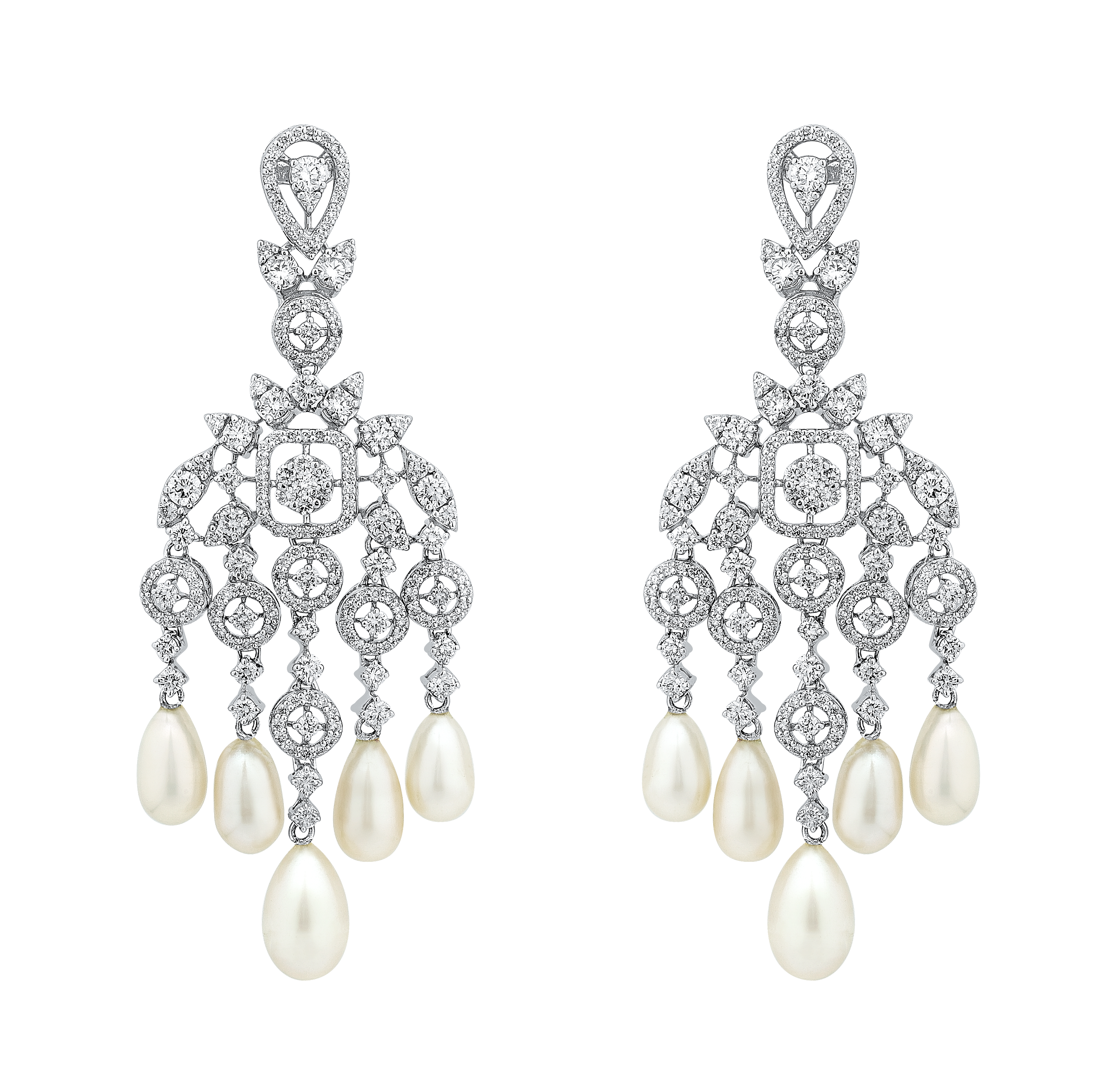 Pearl Diamond Long Earrings