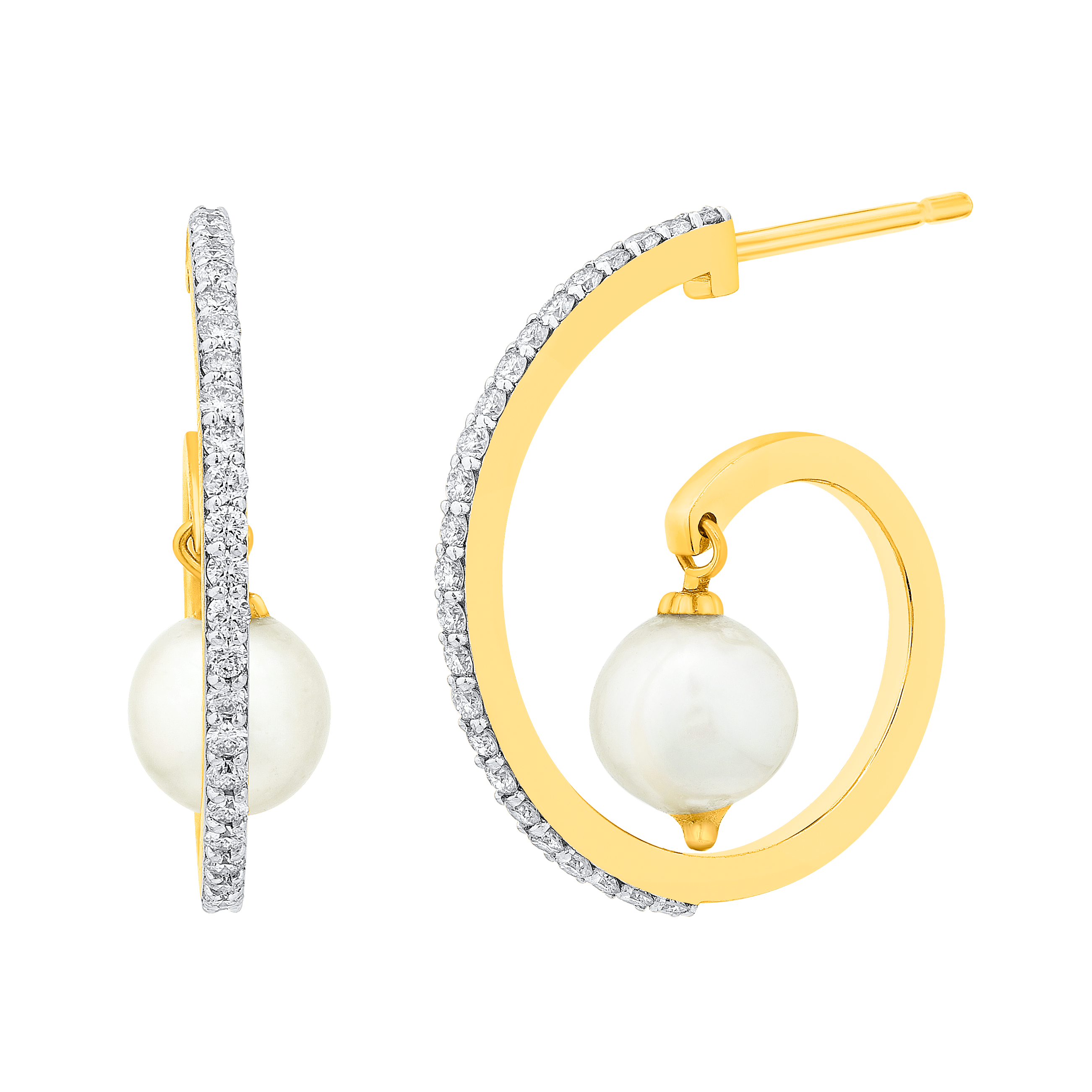 Pearl Hanging With Diamond Bali Earrings